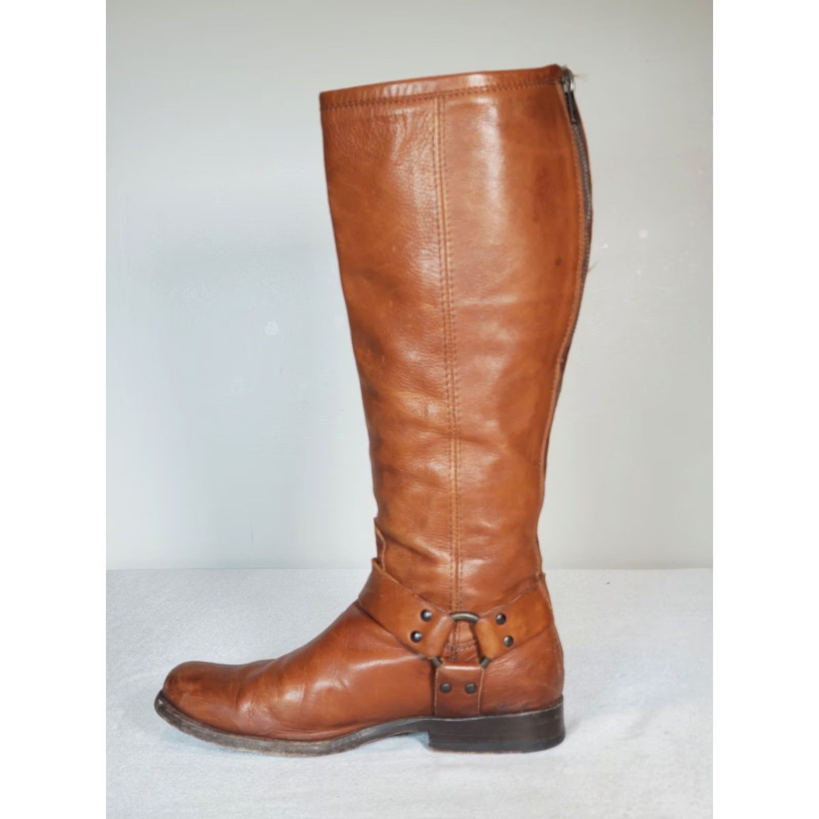 Frye FRYE Phillip Harness Tall Riding Boots Whiskey Brown Leather 76849 Women US 7 B Knee High Zip Leather Block Heel Boots Size US 7 / IT 37 - 3 Thumbnail
