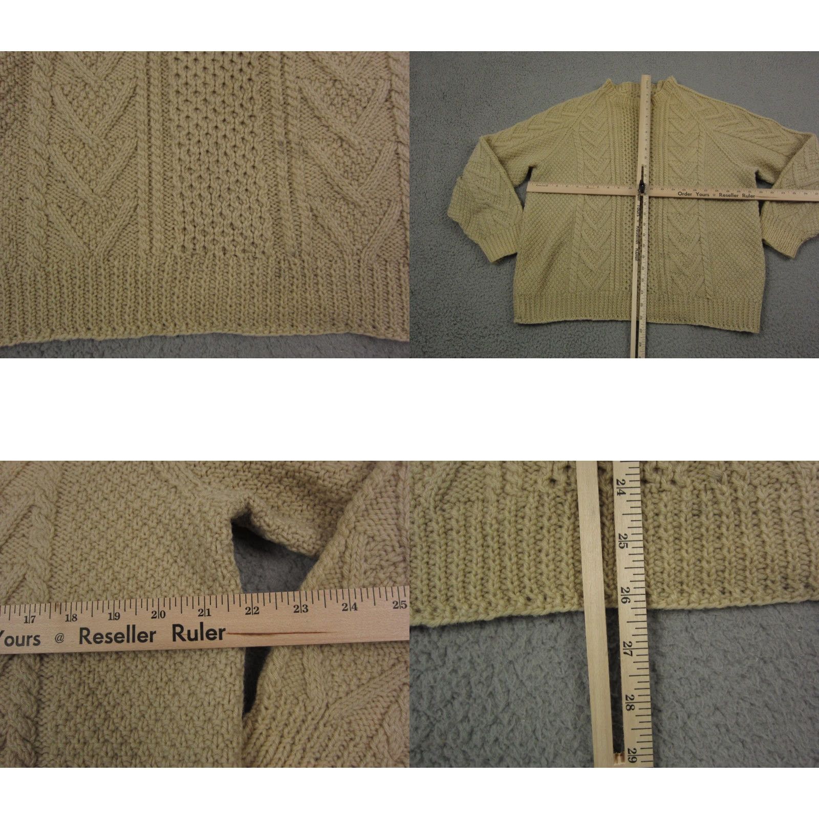 Vintage VINTAGE Mens 44 Brown Wool Cable-Knit Sweater Cardigan 50s 60s True Vintage Crew Neck Size US XXL / EU 58 / 5 - 8 Thumbnail
