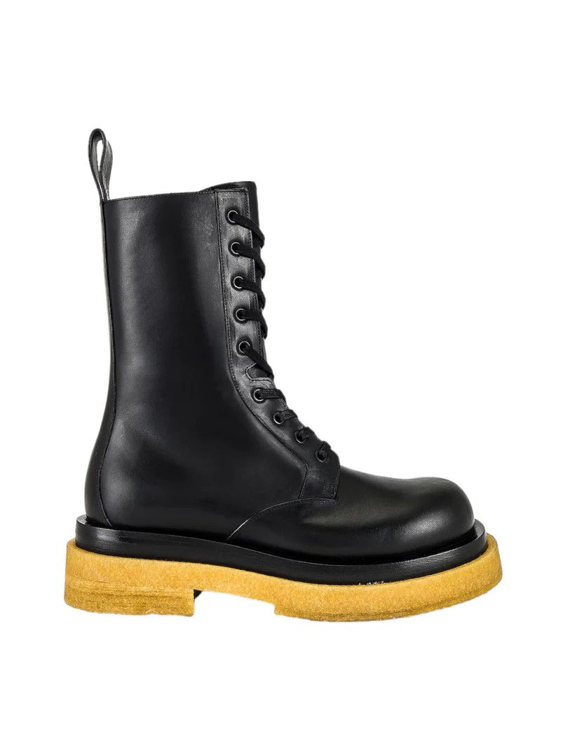 image of Bottega Veneta Military Calfskin Leather Lace Up Boots in Black, Men's (Size 9)