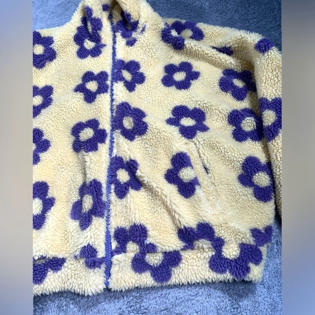Vintage Pretty garbage Fleece Jacket Yellow Small Women S Purple Flowers Size S / US 4 / IT 40 - 6 Thumbnail