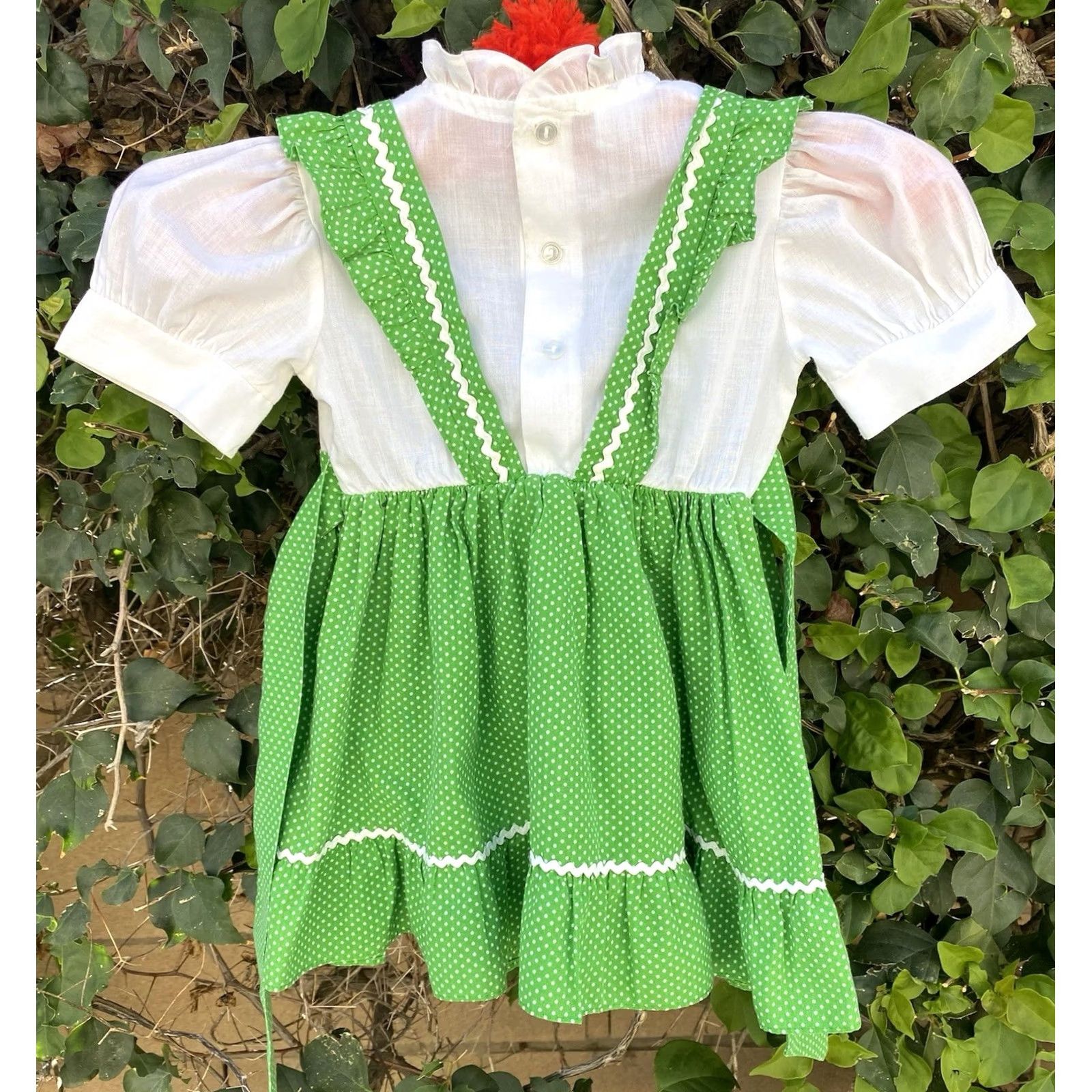Vintage VINTAGE Polly Flinders Hand Smocked Dress Green Polka Dot Girls Size 4 70s 80s Size ONE SIZE - 6 Thumbnail