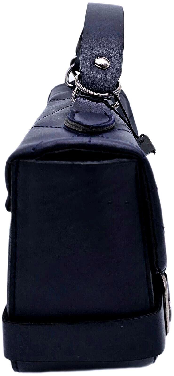 Unknown London Quilted Navy Blue Handbag with Silver Hardware and Detailing Size ONE SIZE - 4 Thumbnail