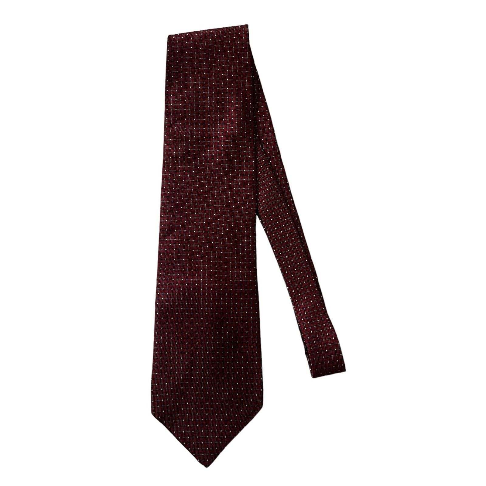Nautica Nautica Burgundy Blue Windowpane Lattice Geometric Silk Tie Size ONE SIZE - 3 Thumbnail