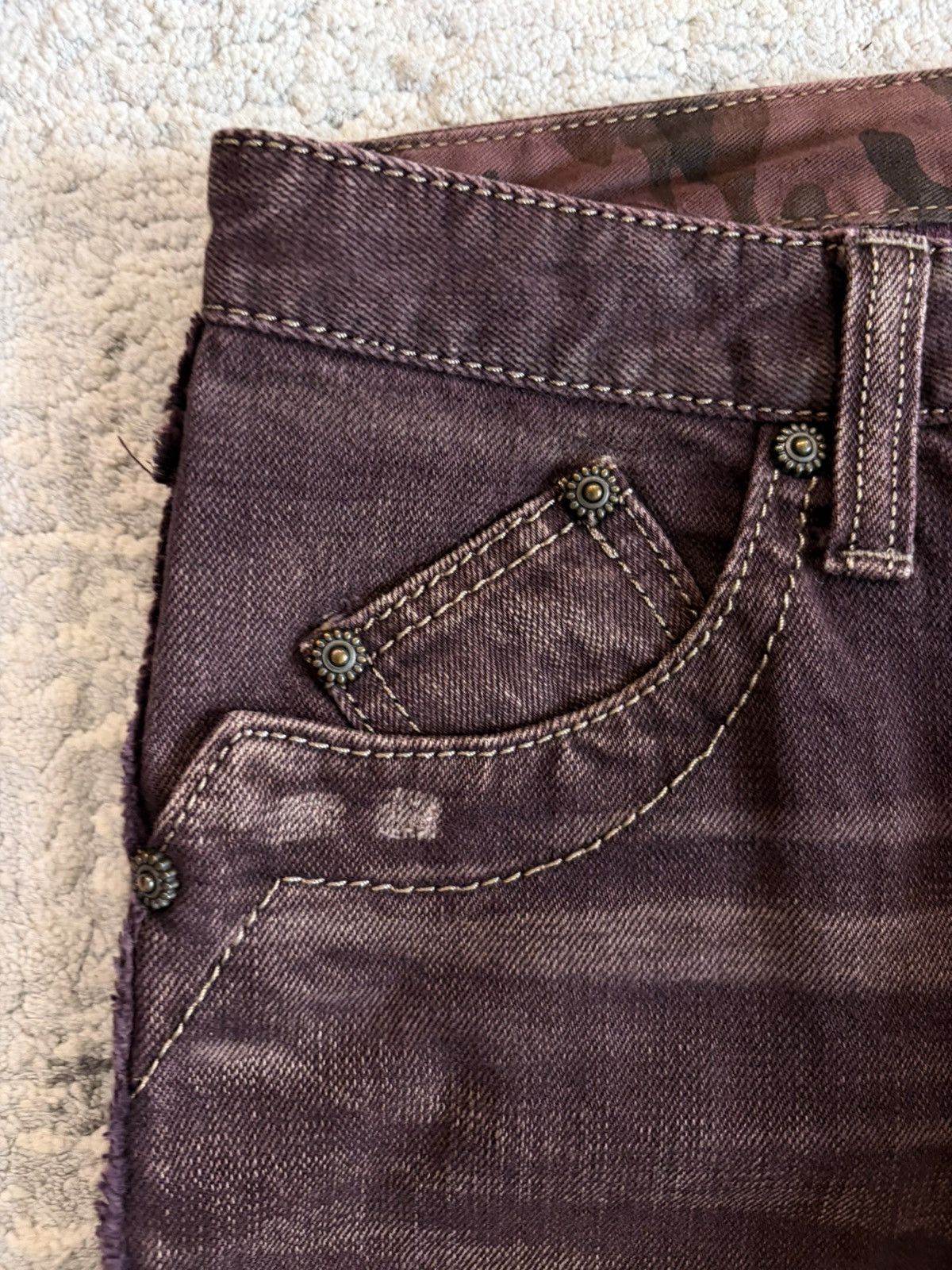 Obelisk Maroon Distressed Flared Curve Denim Size US 31 - 2 Thumbnail