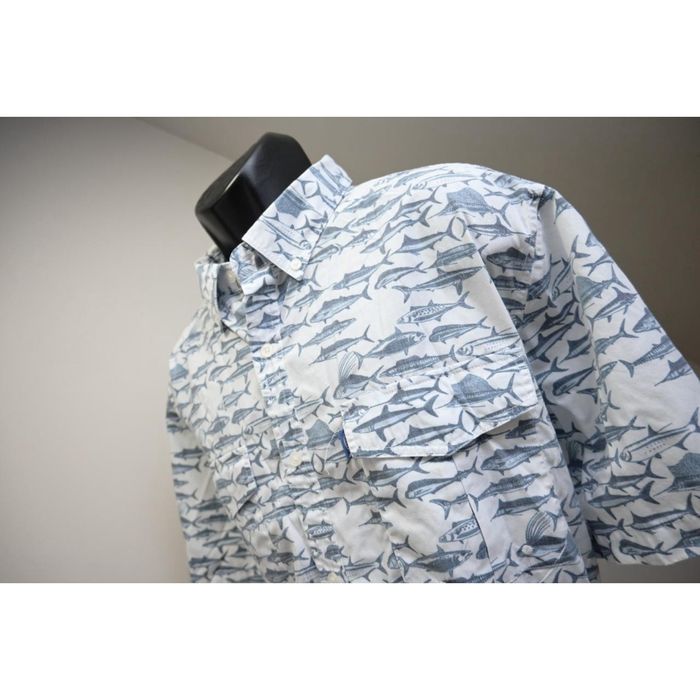 Vintage Aftco Vented Fishing Shirt Graphic Fish Polyester Cotton