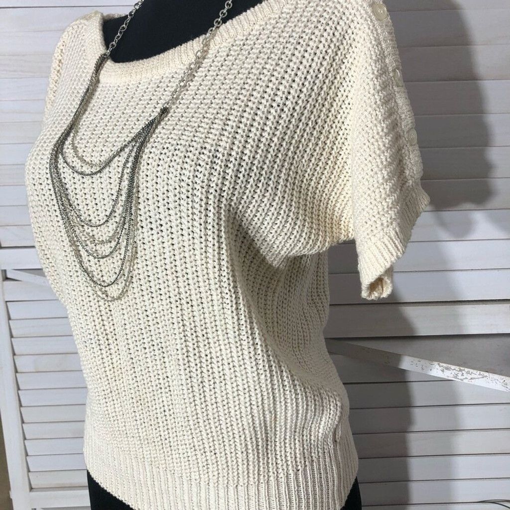 Vintage Y2K Chaus Chunky Knit Blouse Short Sleeves Cotton Cream sz S Size XS / US 0-2 / IT 36-38 - 6 Thumbnail
