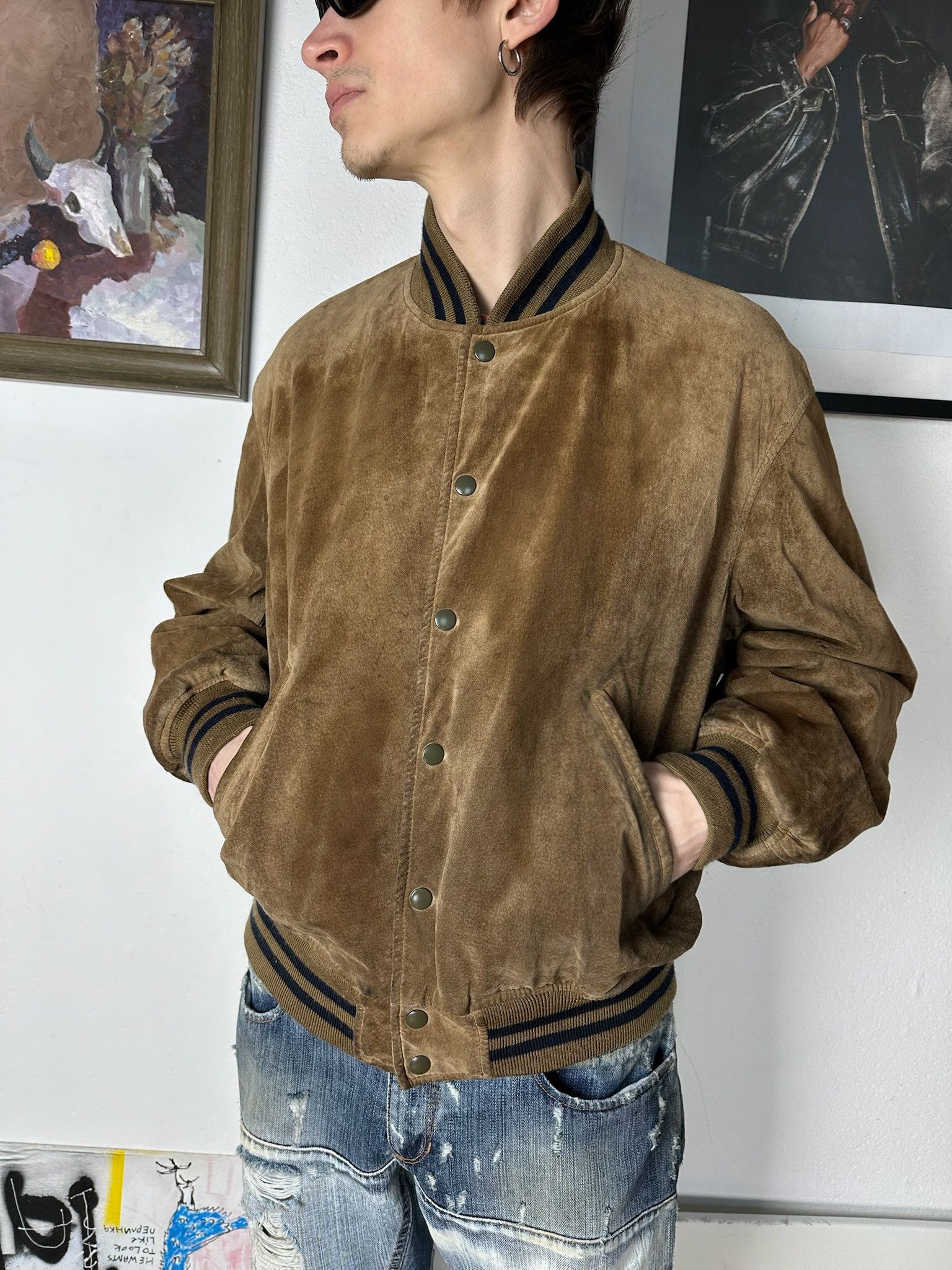 PERSON'S Vintage Person's suede leather Varsity Jacket Size US L / EU 52-54 / 3 - 6 Thumbnail