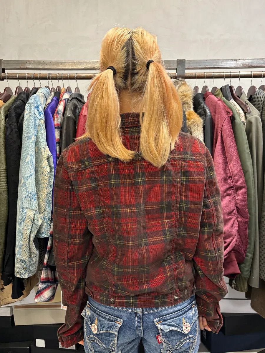 Marithe + Francois Girbaud 2000s Marithé + François Girbaud Red Tartan Velvet Buttoned Jacket Size XS / US 0-2 / IT 36-38 - 4 Thumbnail