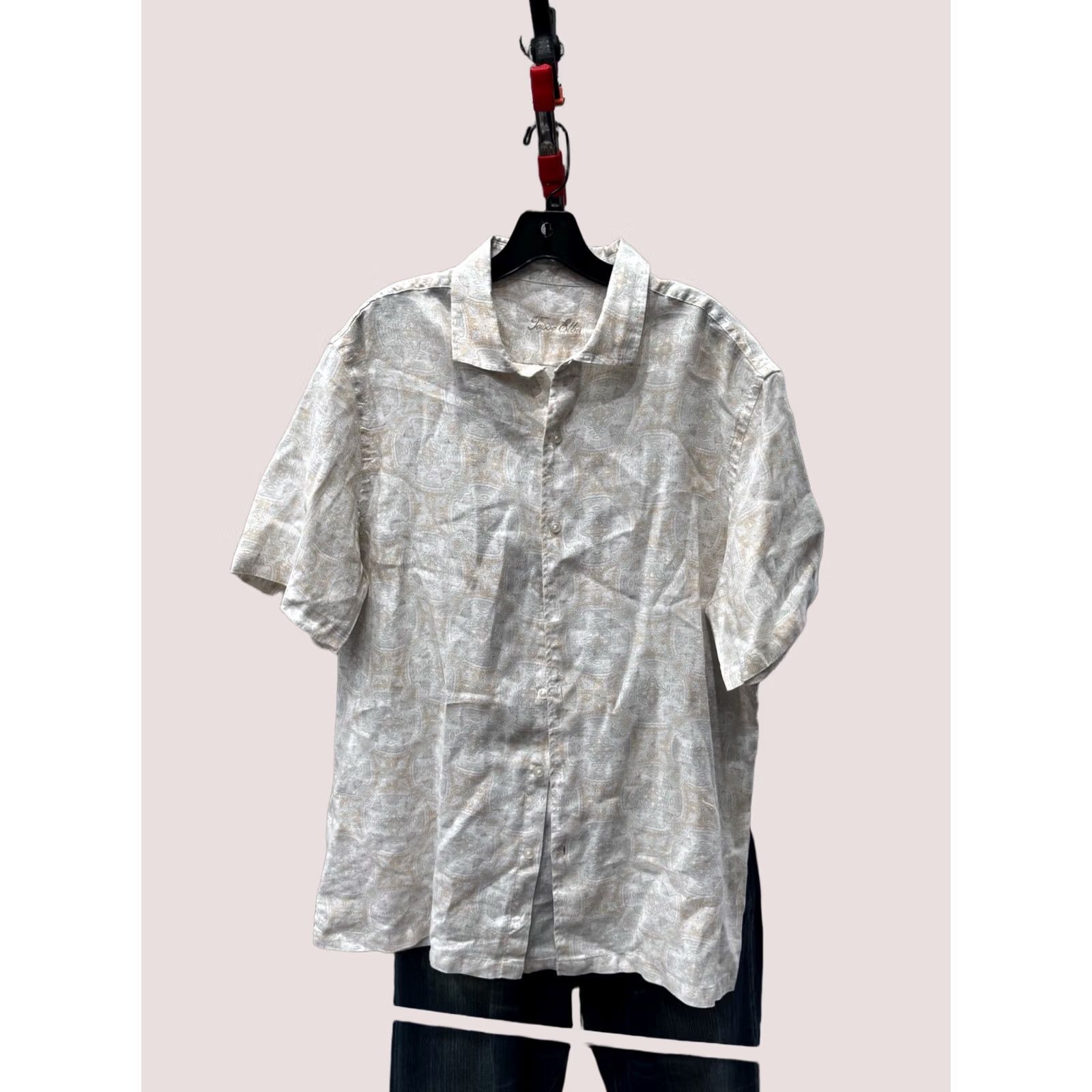 Tasso Elba Tasso ELba 100% Linen Paisley XL Shirt Men Short Sleeve Button Up Shirt Size US XL / EU 56 / 4 - 1 Thumbnail