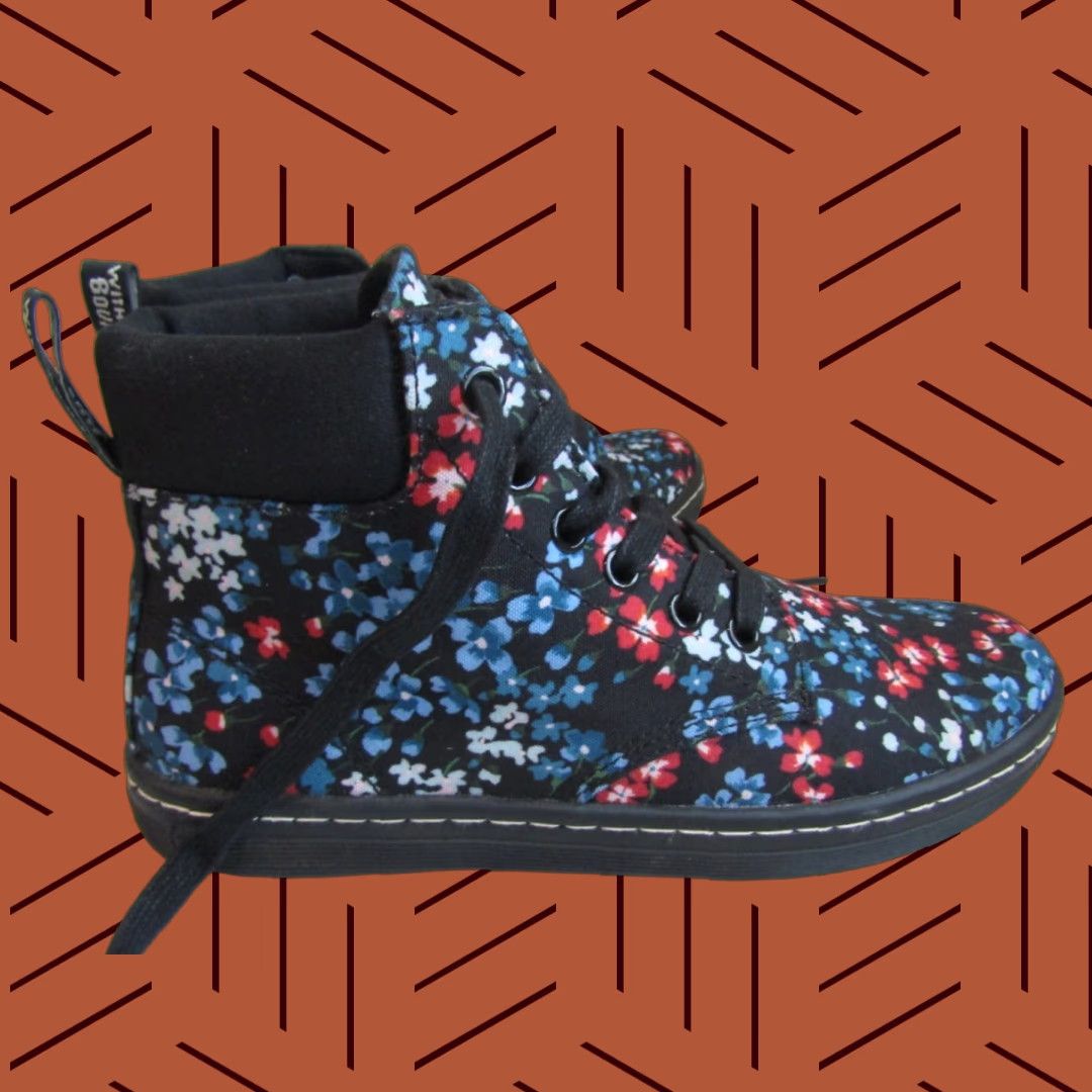 Martens Floral Canvas Lace Up Boots Women's Size EU 37 UK