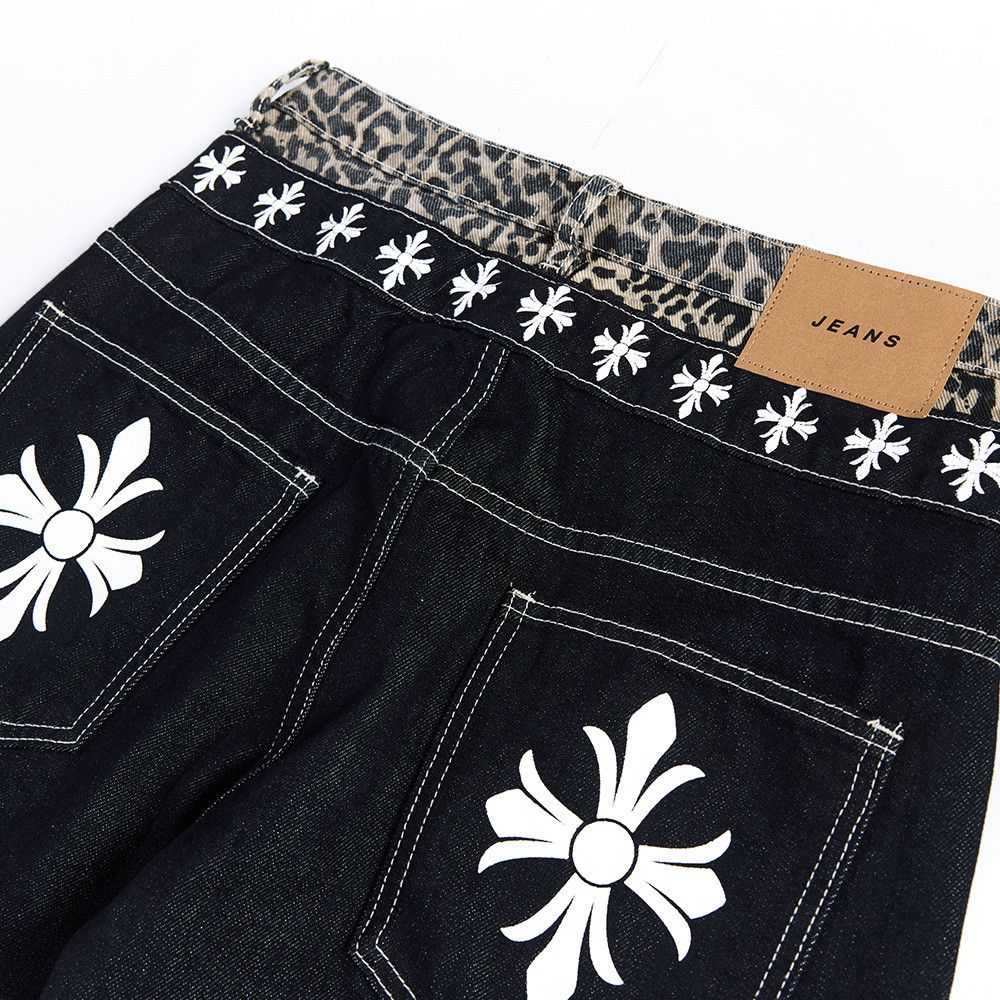 Jean Men's trendy leopard print patchwork faux two-piece jeans Size US 32 / EU 48 - 6 Thumbnail