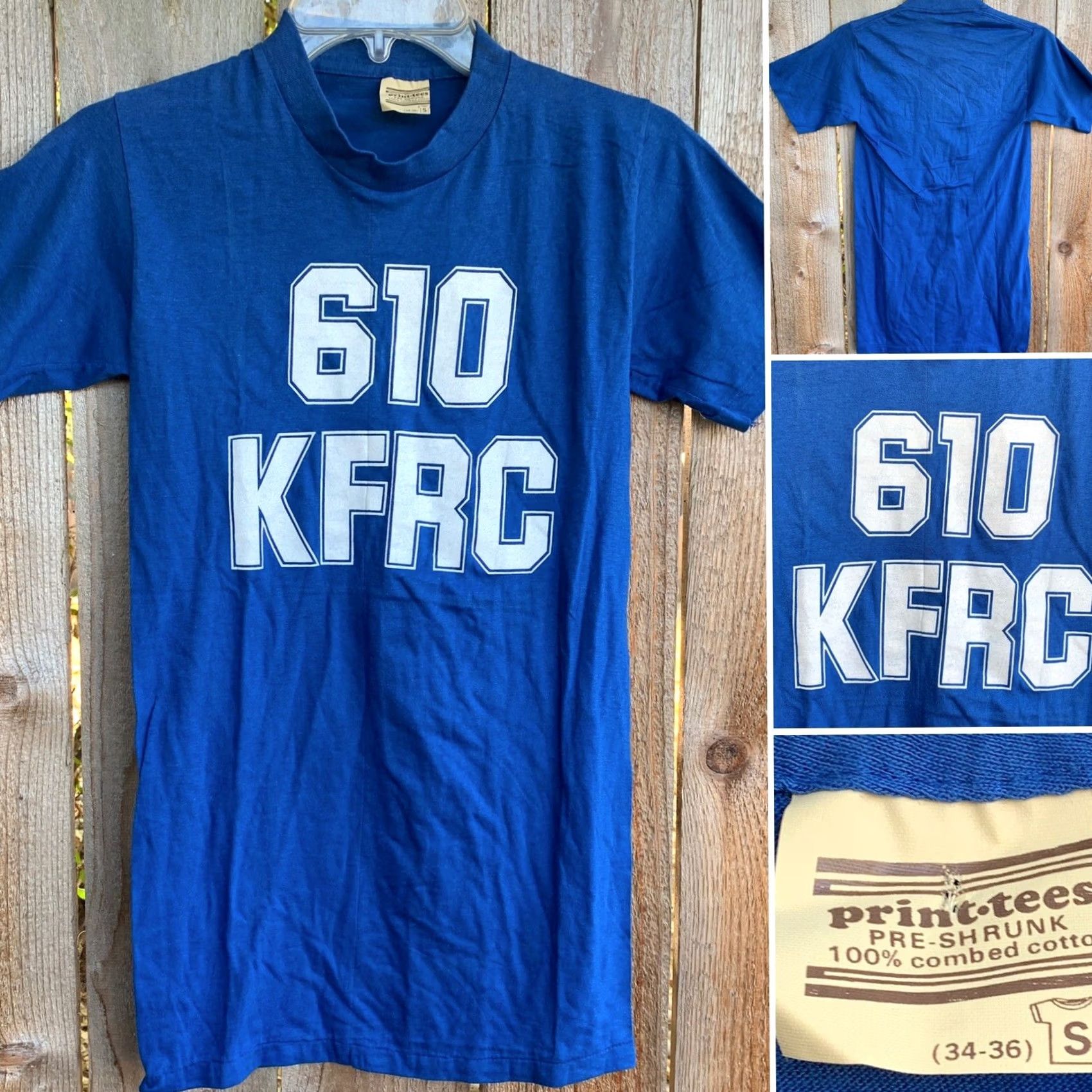 Vintage Vintage 610 KFRC T Shirt Print Tees 34-36 S Single Stitch 70s 80s Runs Small Blue 100% Cotton Unisex Graphic Tee shirt Mens Womens Boys Girls Shirt Size US S / EU 44-46 / 1 - 3 Thumbnail