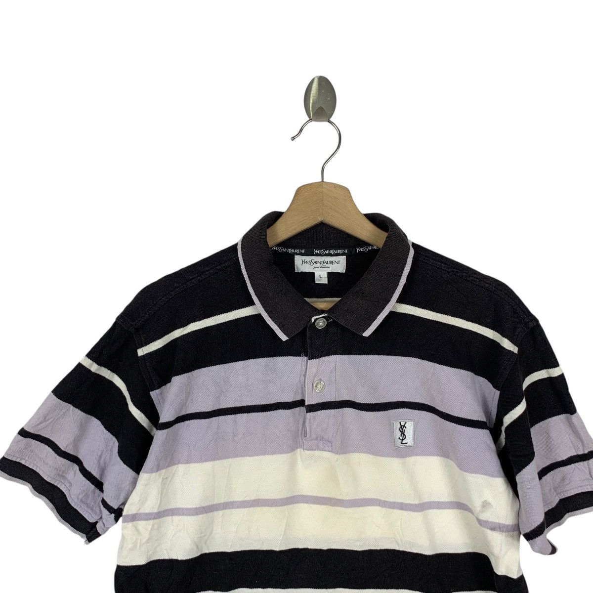 Yves Saint Laurent Vintage YSL SAINT LAUREN LARIS Striped Polo Tee Shirt Size US L / EU 52-54 / 3 - 2 Thumbnail