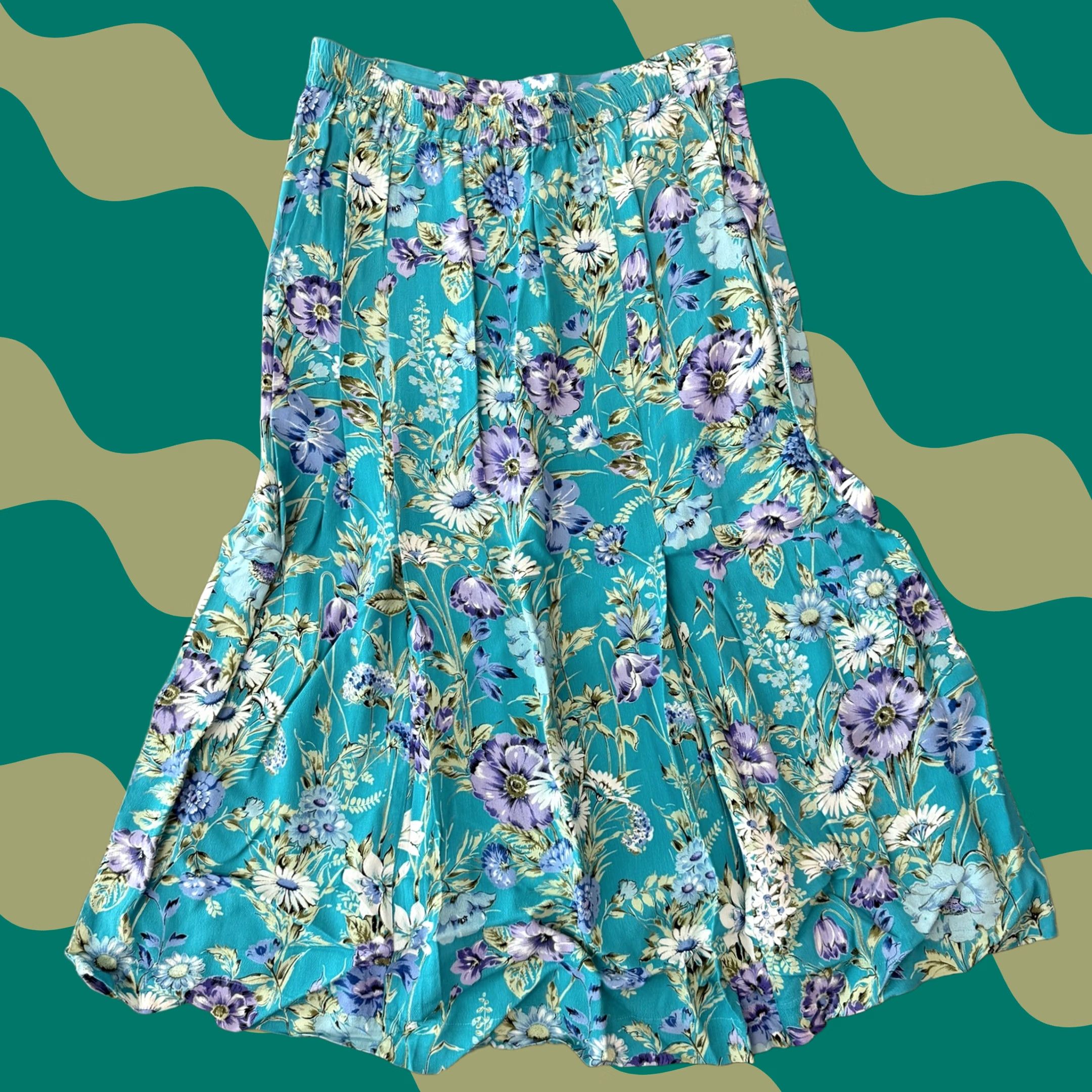 Vintage VINTAGE Y2K Blue Tropical Hawaiian Floral Flowy Whimsical Fairy Beach Skirt L Women Midi Skirt Casual Mens Womens Size 36" / US 14 / IT 50 - 1 Thumbnail