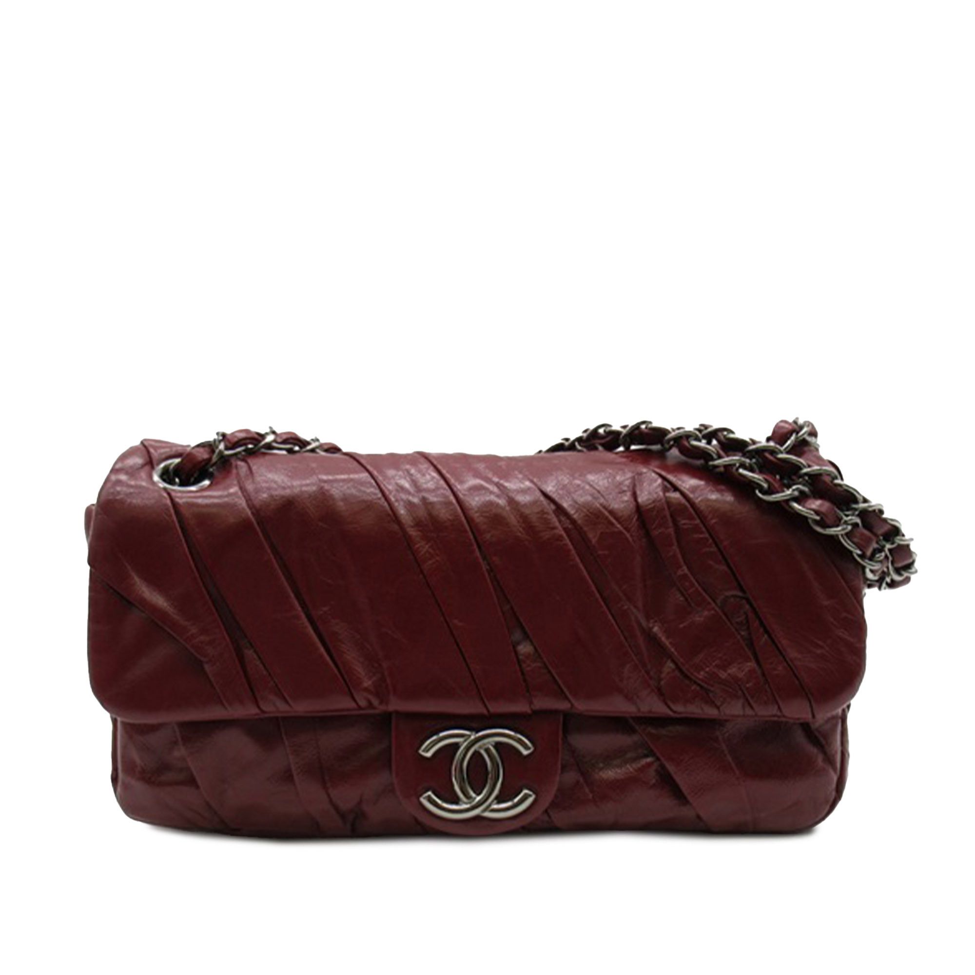 image of Chanel Medium Glazed Calfskin Twisted Flap in Red, Women's