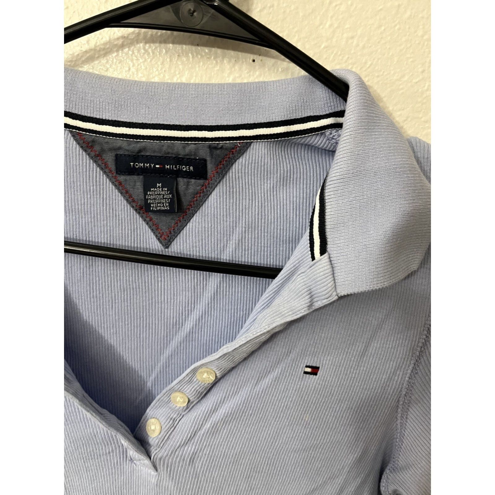 Tommy Hilfiger VINTAGE Tommy Hilfiger Women's Polo Shirt Cotton 3/4 Sleeve Blue Sz M Casual Business Size M / US 6-8 / IT 42-44 - 2 Thumbnail