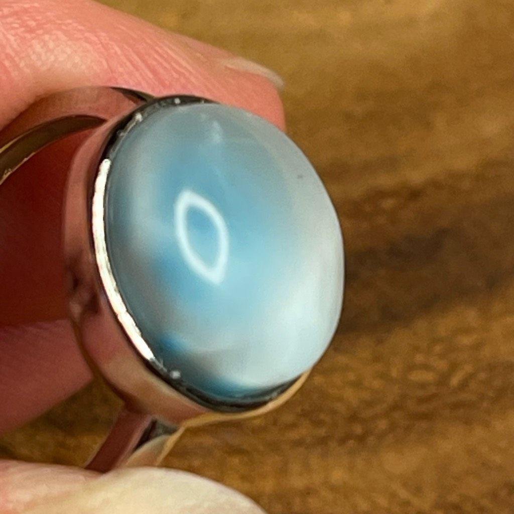 Other Larimar S925 sterling silver adjustable ring 10mm natural st Size ONE SIZE - 6 Thumbnail