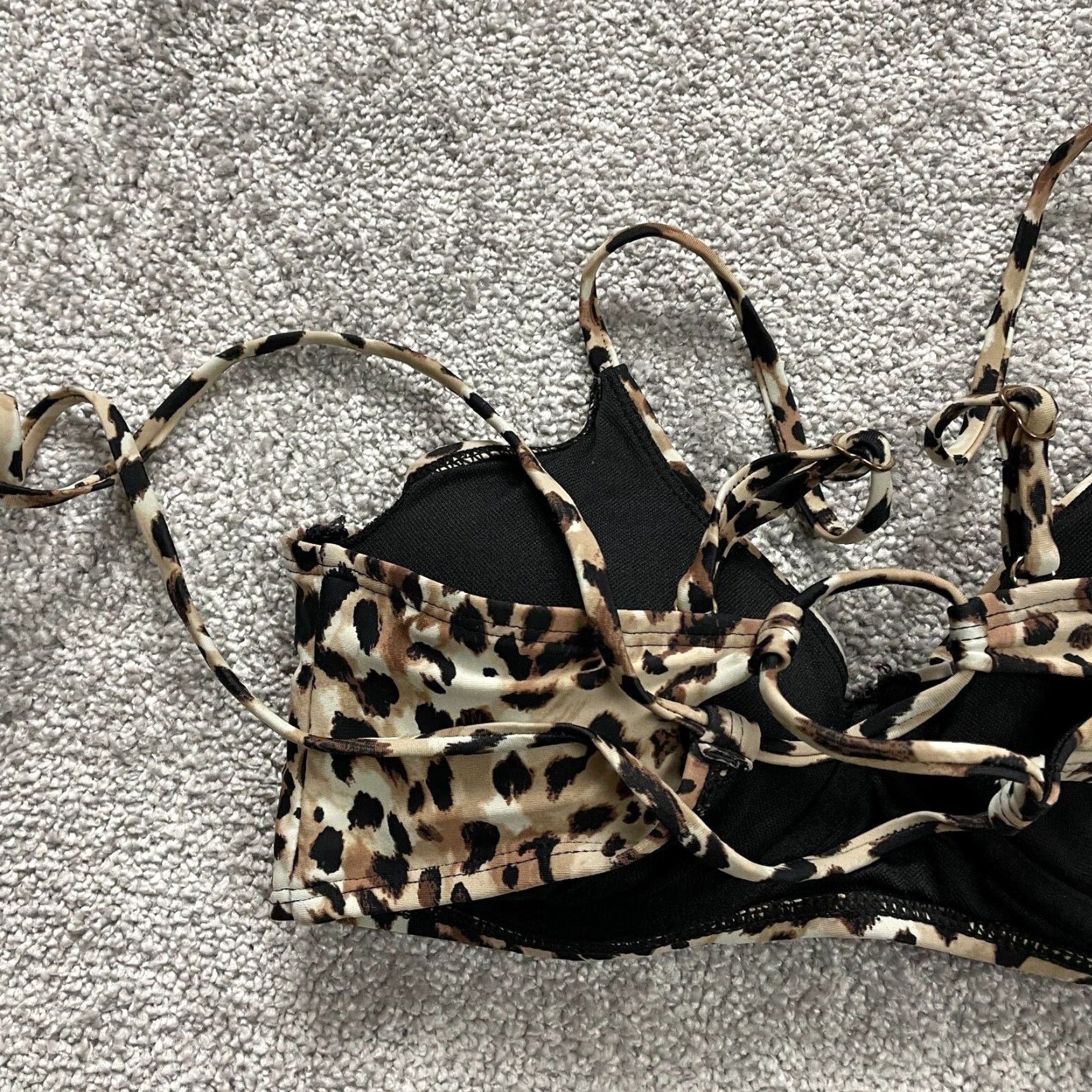 Vintage Time And Tru Underwired Bikini Top Womens Medium Brown Leopard Spaghetti Push-Up Beach Size M / US 6-8 / IT 42-44 - 5 Thumbnail