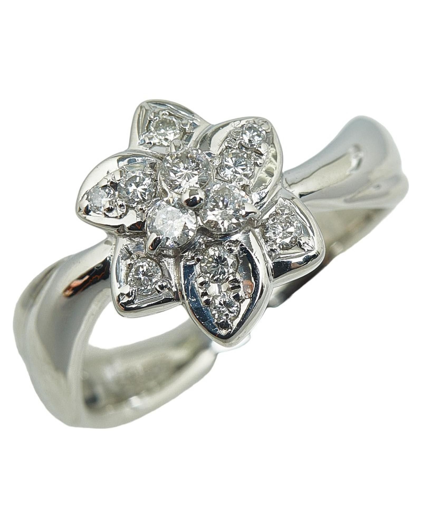 image of Platinum Diamond Flower Ring in Silver, Women's