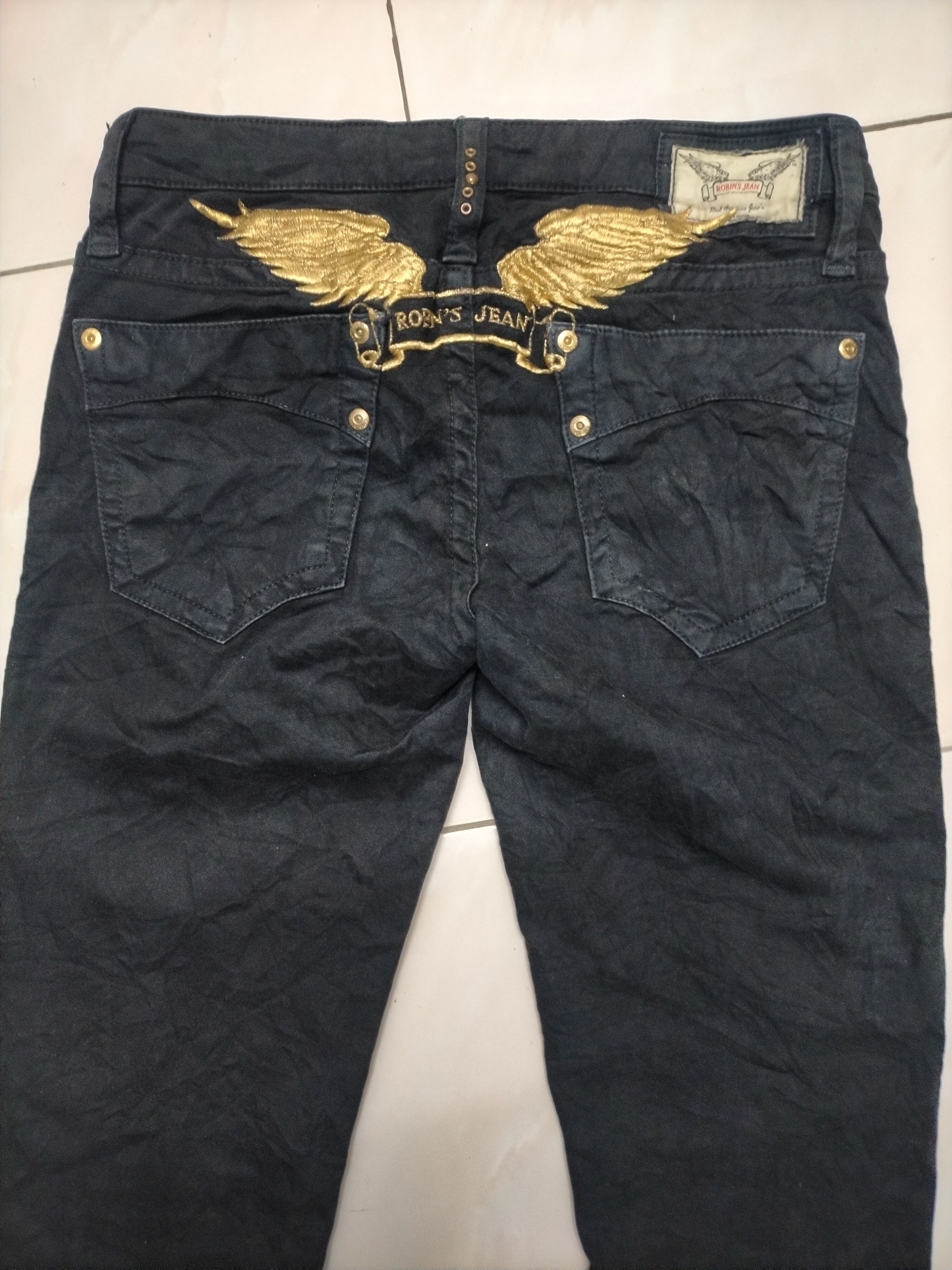 RARE Vintage sale Robins Jeans Black and Gold Wings