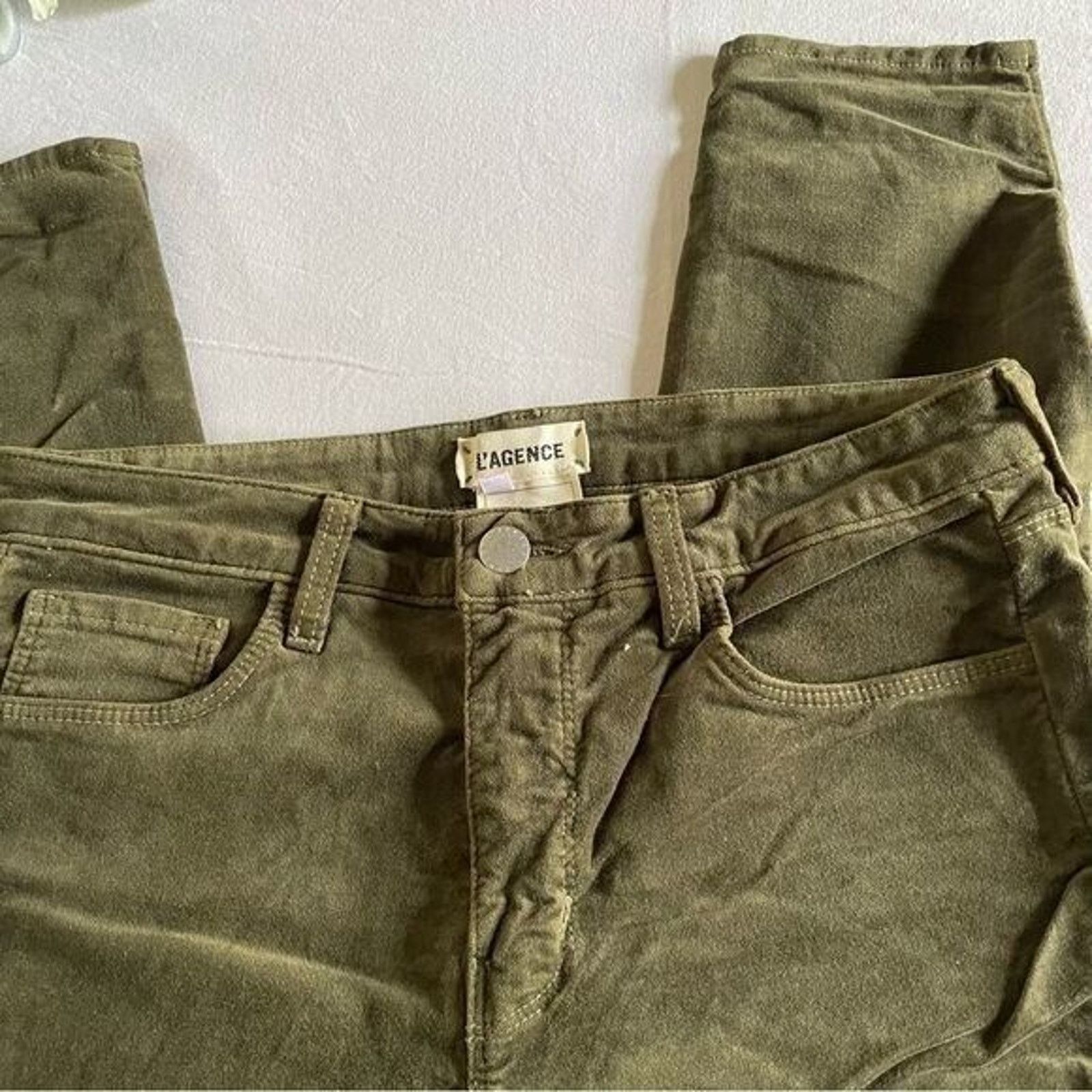 L'AGENCE L’Agence Jeans Women's Size 27 Margot Velvet Jeans Ivy Green Size 27" / US 4 / IT 40 - 4 Thumbnail