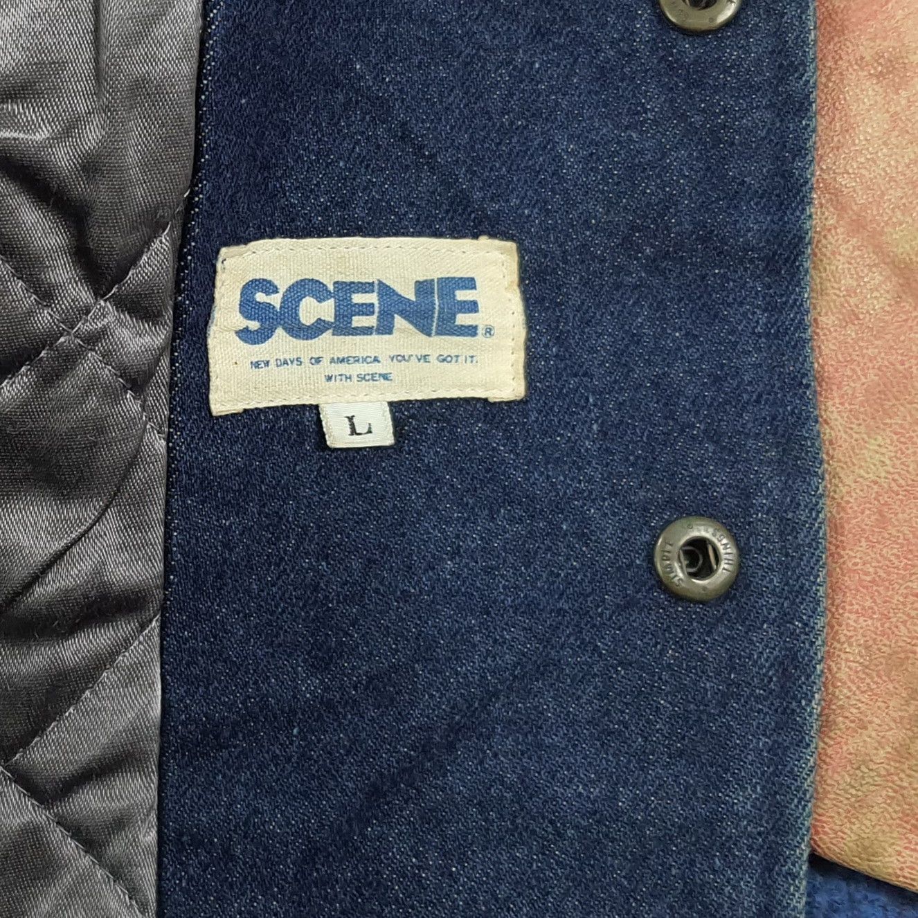 Vintage Vintage SCENE Japan Denim Varsity Jacket Leather C308N24 Size US L / EU 52-54 / 3 - 6 Thumbnail