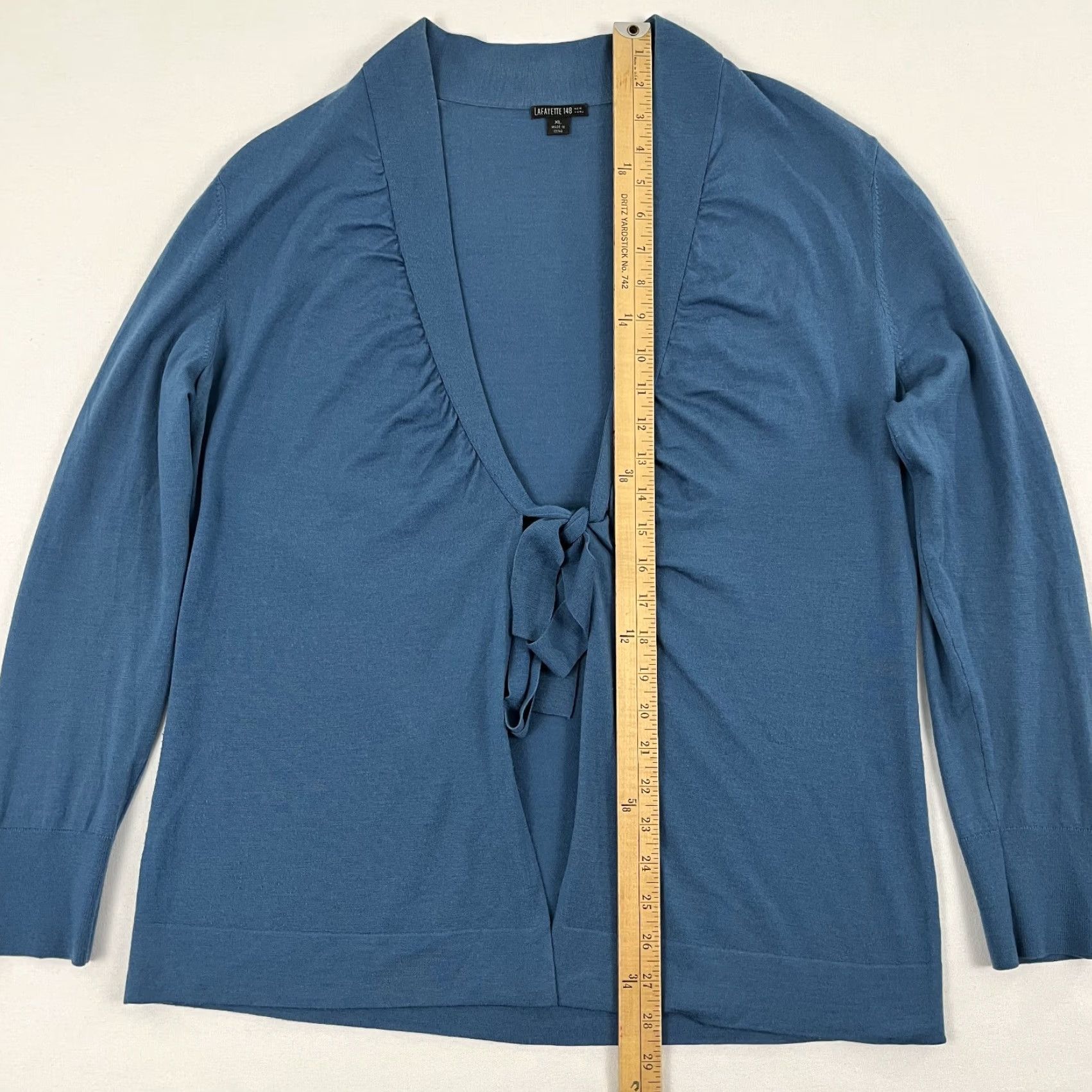 Vintage Lafayette 148 NY Sweater Women XL Blue Super 120s Wool Tie Front Pullover Preppy Womens Size XL / US 12-14 / IT 48-50 - 4 Thumbnail