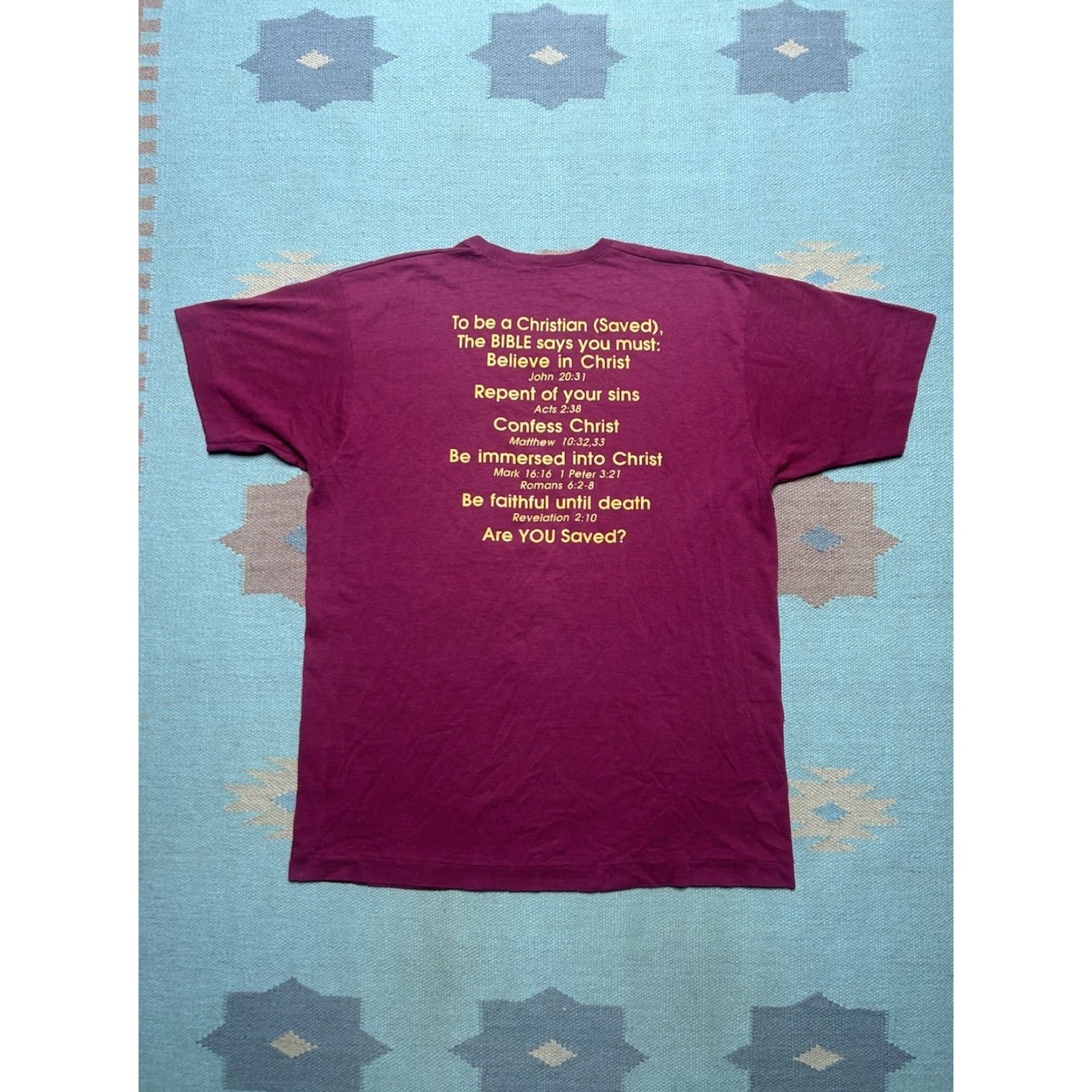 Vintage VINTAGE 90s T Shirt Jesus god religious Christian V-Neck Large Red Men L shirt 90s Size US L / EU 52-54 / 3 - 6 Thumbnail