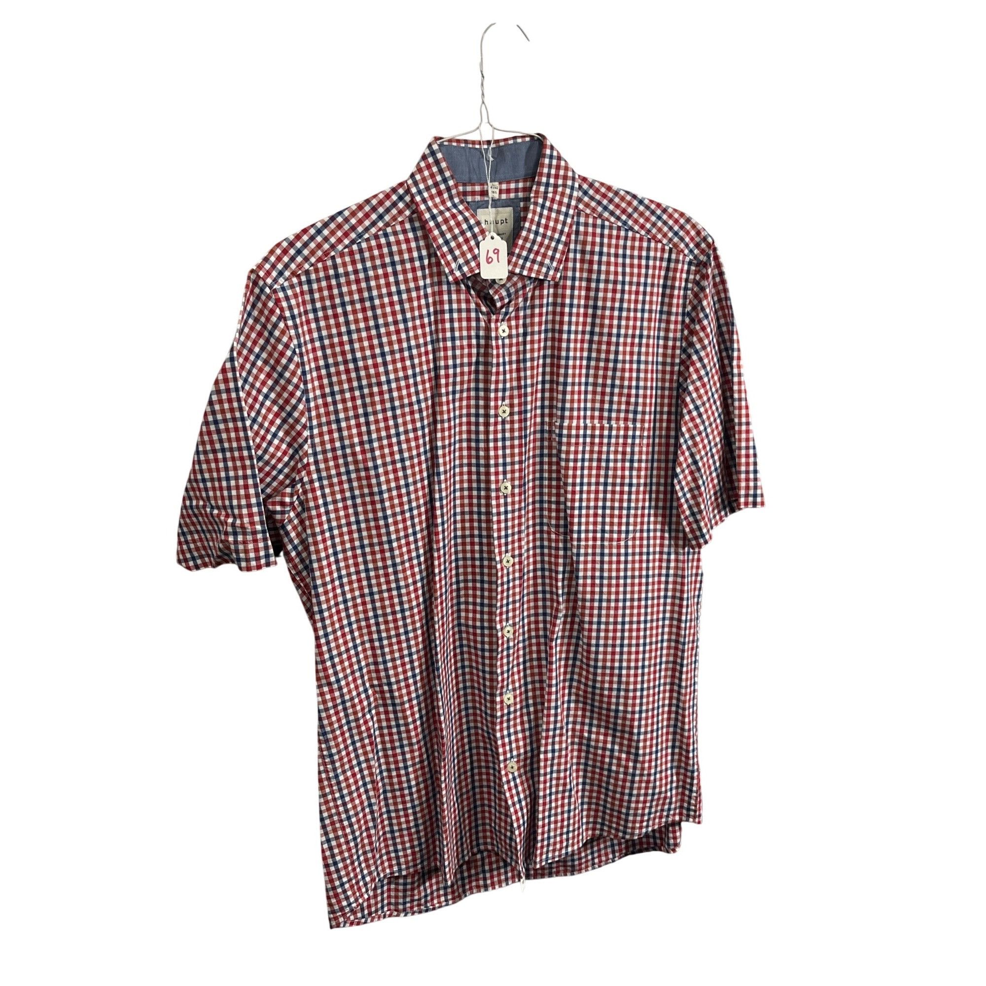 Haupt Haupt Mens Red/Blue/White Gingham Short Sleeve Button-Up Shi Size US L / EU 52-54 / 3 - 6 Thumbnail