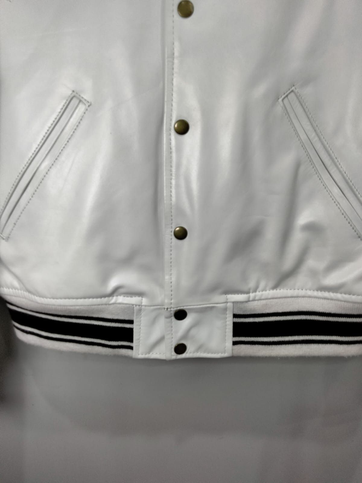 Vintage Wleti Premium White Sheep Leather Varsity Jacket — Medium Size US M / EU 48-50 / 2 - 4 Thumbnail