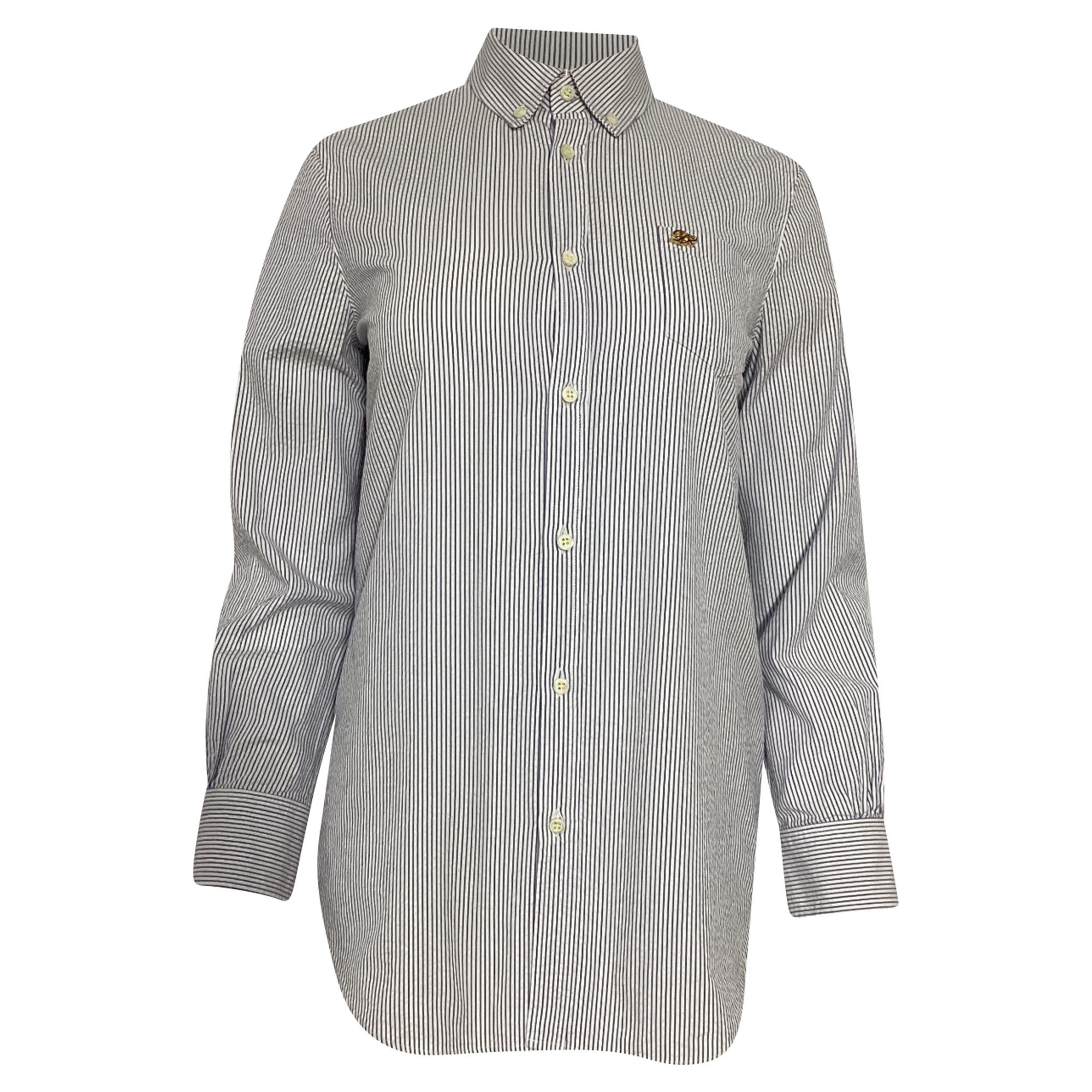 Dsquared2 Dsquared2 Logo Patch Striped Long Sleeve Shirt in Blue and Size XXS / US 00 / IT 34 - 1 Thumbnail