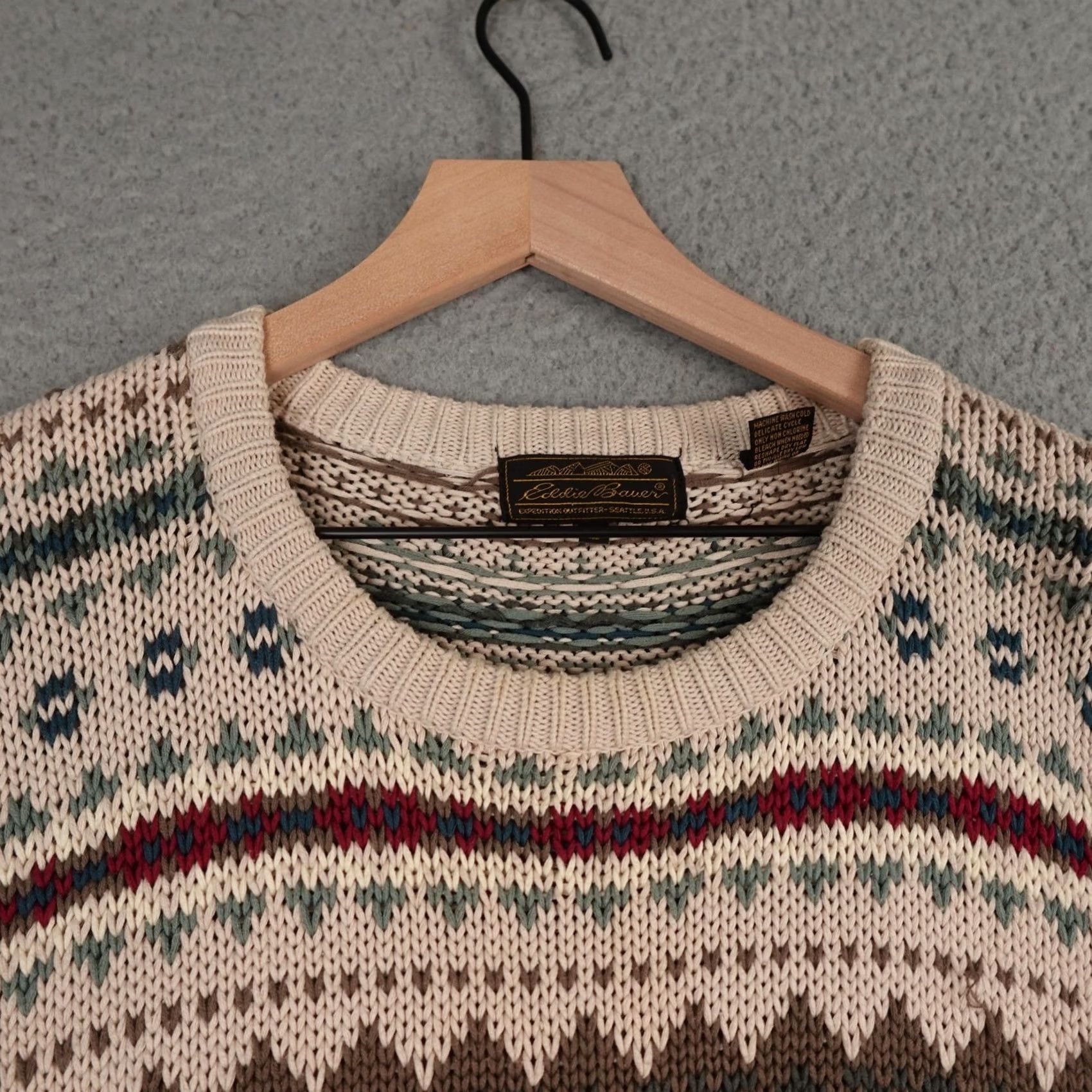 Eddie Bauer VINTAGE Eddie Bauer Sweater Mens Large Brown Geometric Knit Crewneck 90s Size US L / EU 52-54 / 3 - 5 Thumbnail