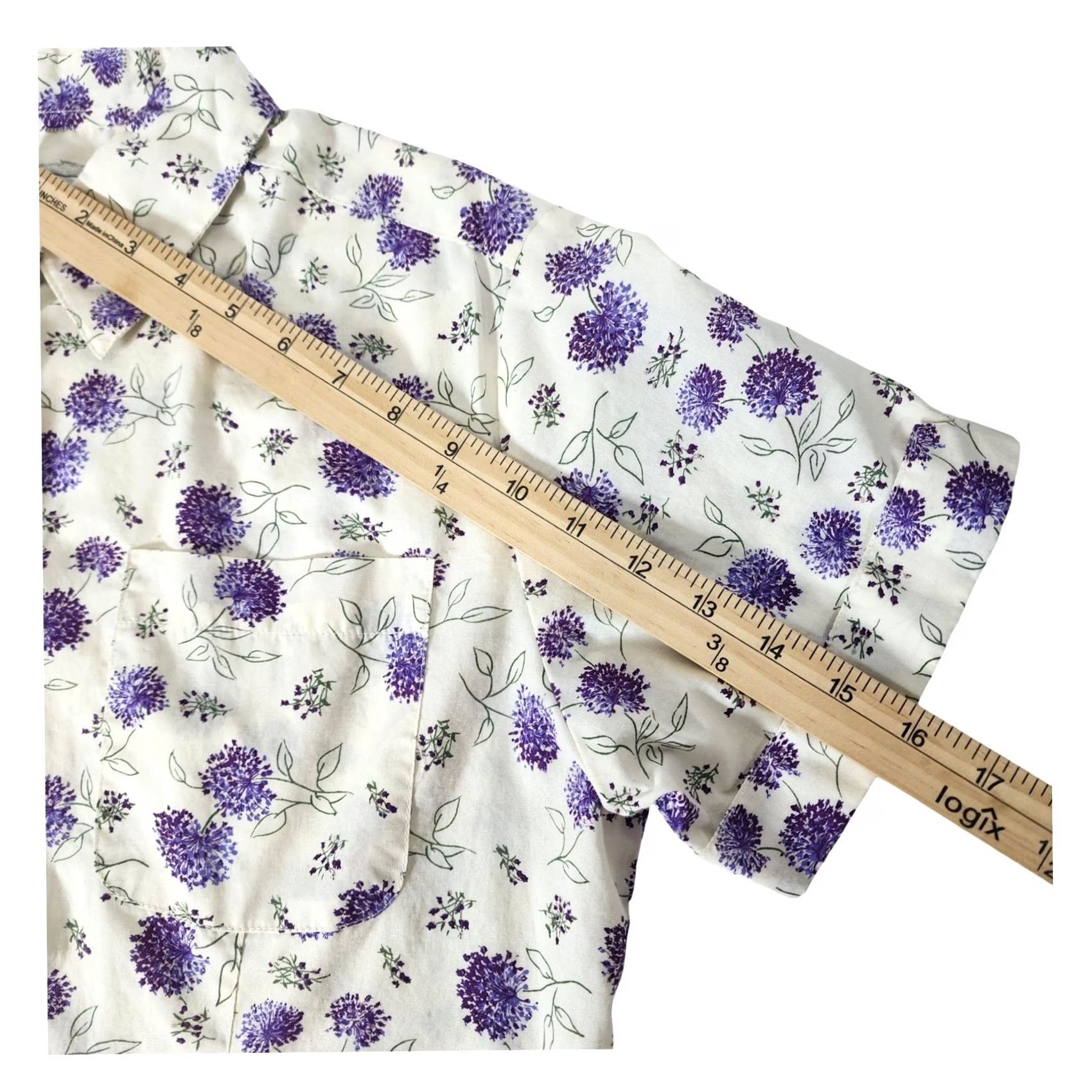 Basic Editions VTG Basic Editions Floral Button Shirt Medium Purple Flower Womens Short Sleeve Size M / US 6-8 / IT 42-44 - 5 Thumbnail