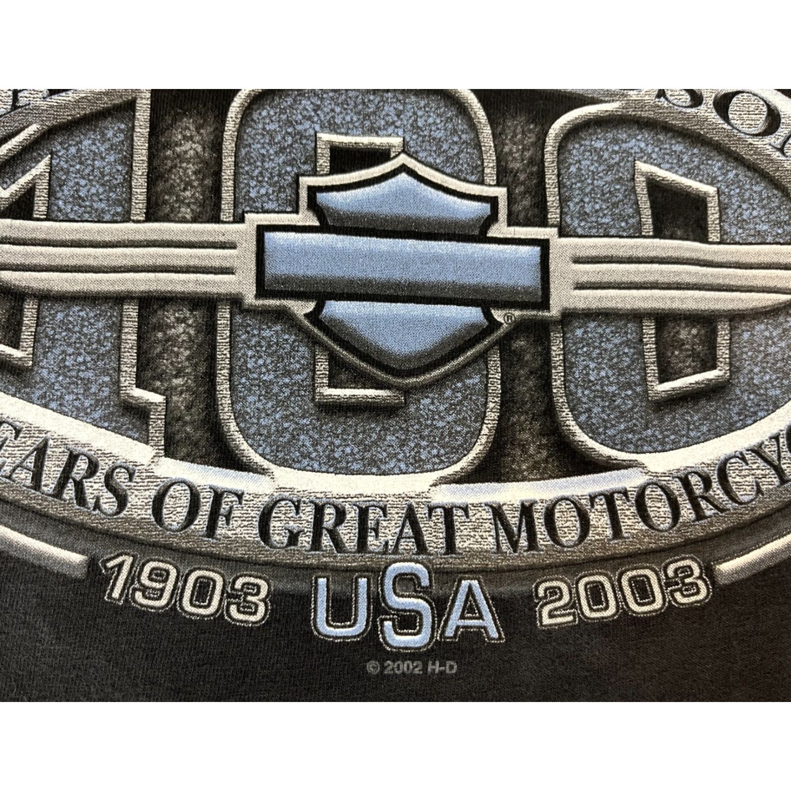 Harley Davidson VINTAGE Harley-Davidson T-Shirt XL Black 100 Years 1903-2003 R.K. Stratman Made in USA Mens Motorcycle Double-Sided Size US XL / EU 56 / 4 - 5 Thumbnail