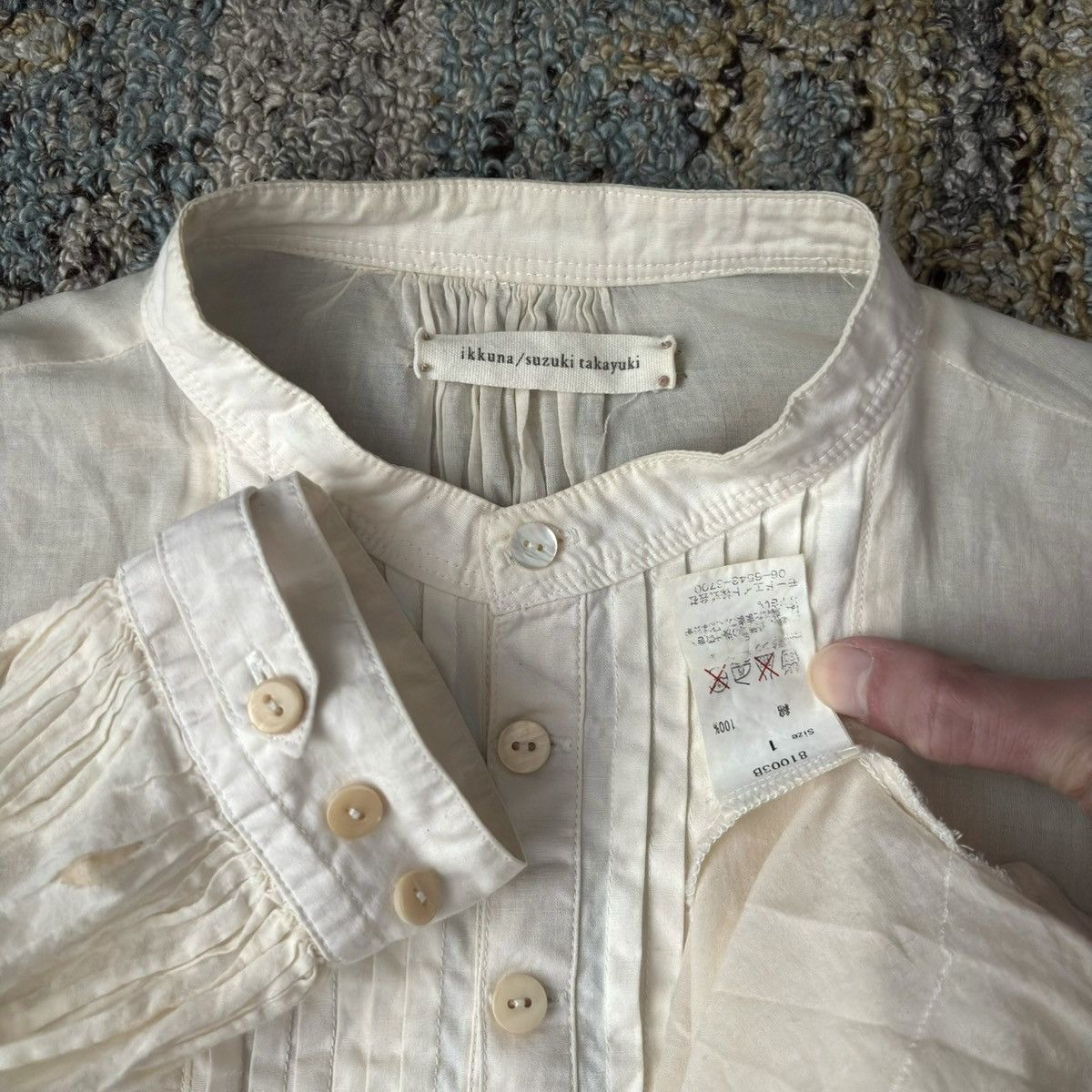 Ikkuna Suzuki Takayuki pintuck mandarin collar blouse cotton