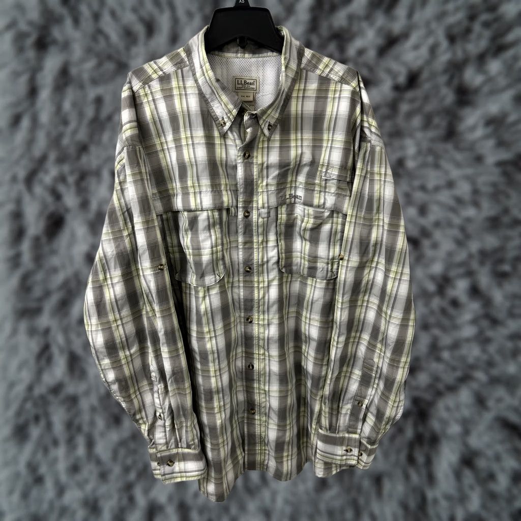 Vintage L.L. Bean Fishing Shirt Mens 2XL Grey Green Plaid Button Down Outdoor L/S Size US XXL / EU 58 / 5 - 1 Thumbnail