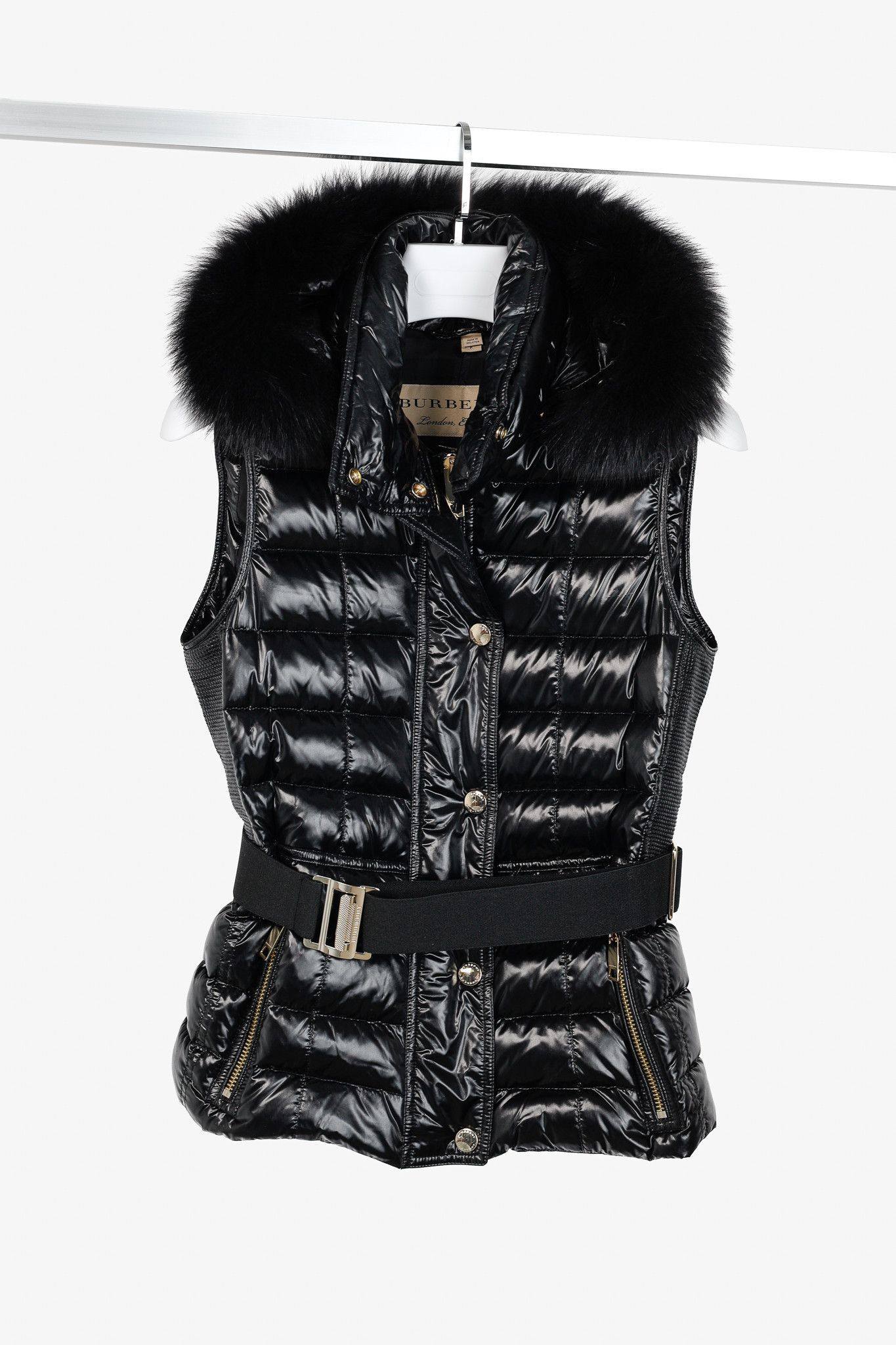 Burberry Burberry Willowbank Black Fur-Trim Hooded Belted Puffer Vest Size S / US 4 / IT 40 - 1 Thumbnail