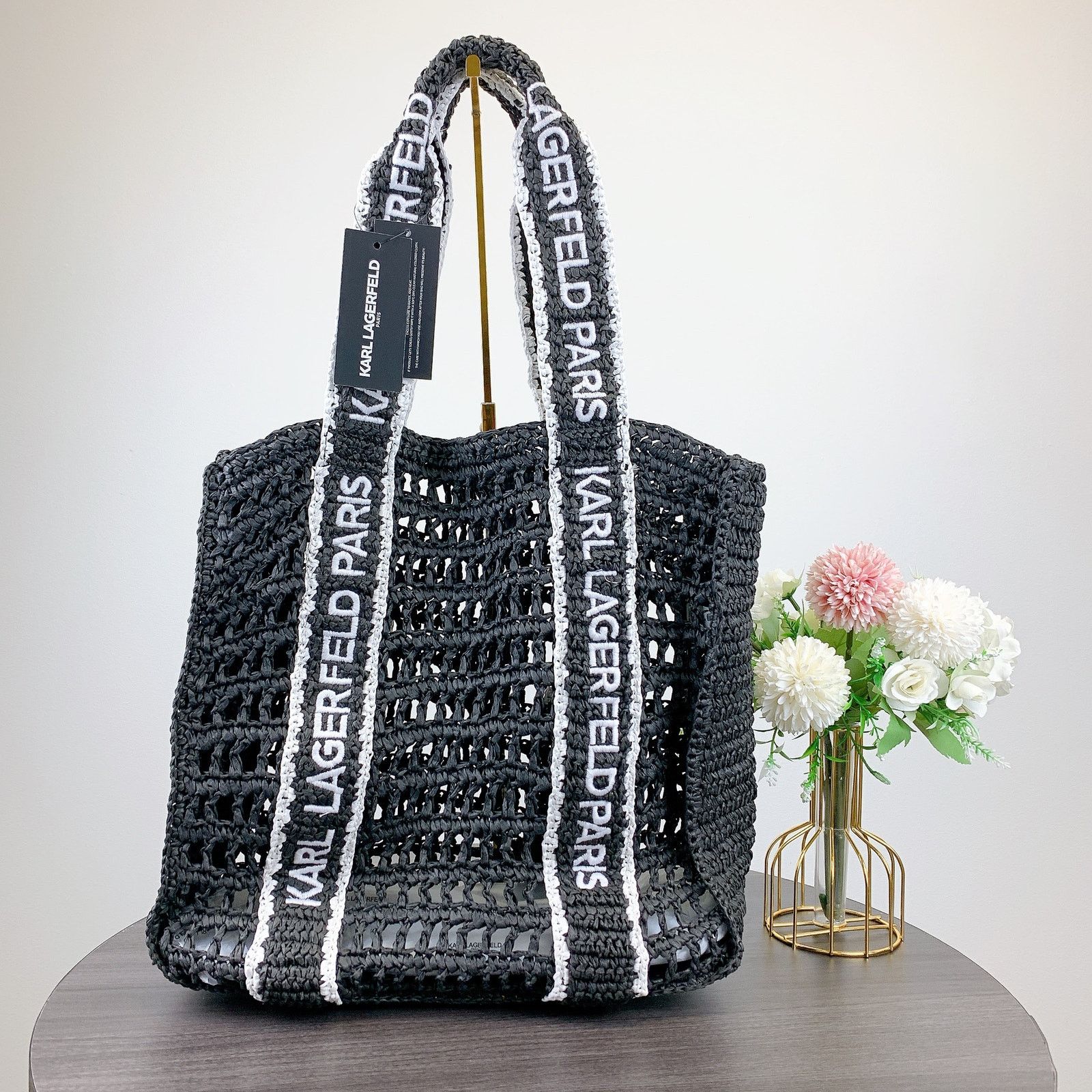 Karl Lagerfeld Karl Lagerfeld LH3AL2DF ANTIBES STRAWLOGO STRAPTOTE IN BLACK Size ONE SIZE - 3 Thumbnail