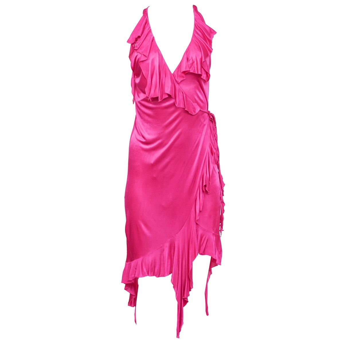 Versace Versace S/S 2004 Hot Pink V Neck Ruffle Wrap Dress Size M / US 6-8 / IT 42-44 - 1 Thumbnail
