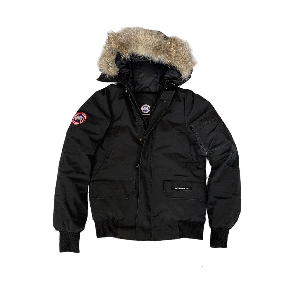 Image of Canada Goose Chilliwack Jacket Bomber Down Vintage Fur in Black, Men's (Size Small)