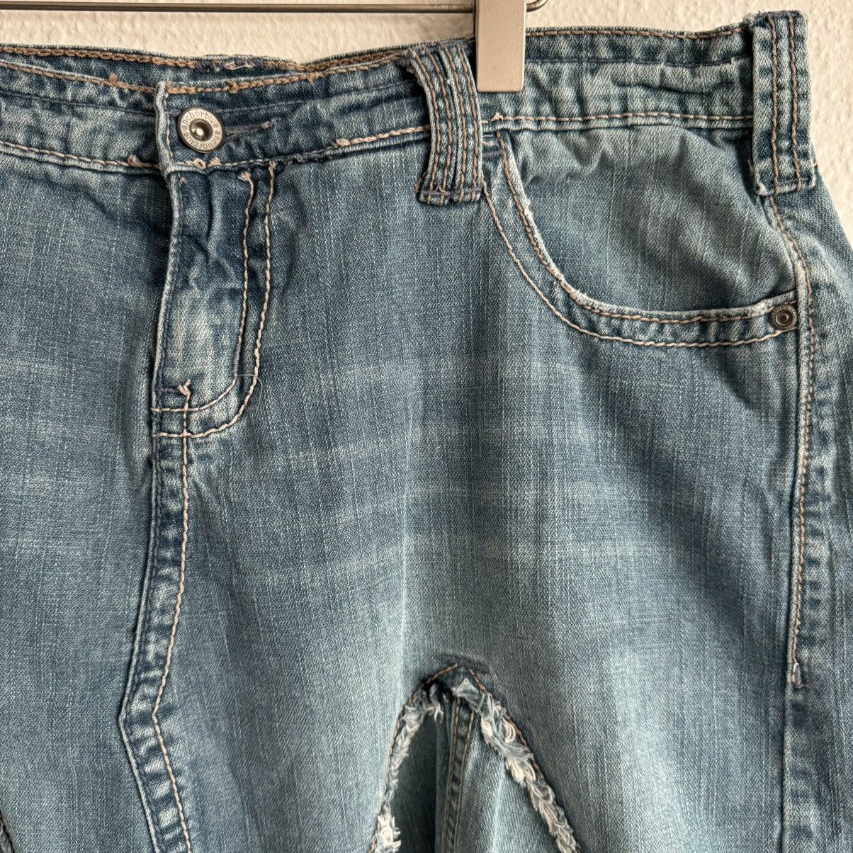 Other ANCHOR BLUE Vintage Y2K Faded Denim Pleated Dart Mini Skirt Size 34" / US 12 / IT 48 - 4 Thumbnail