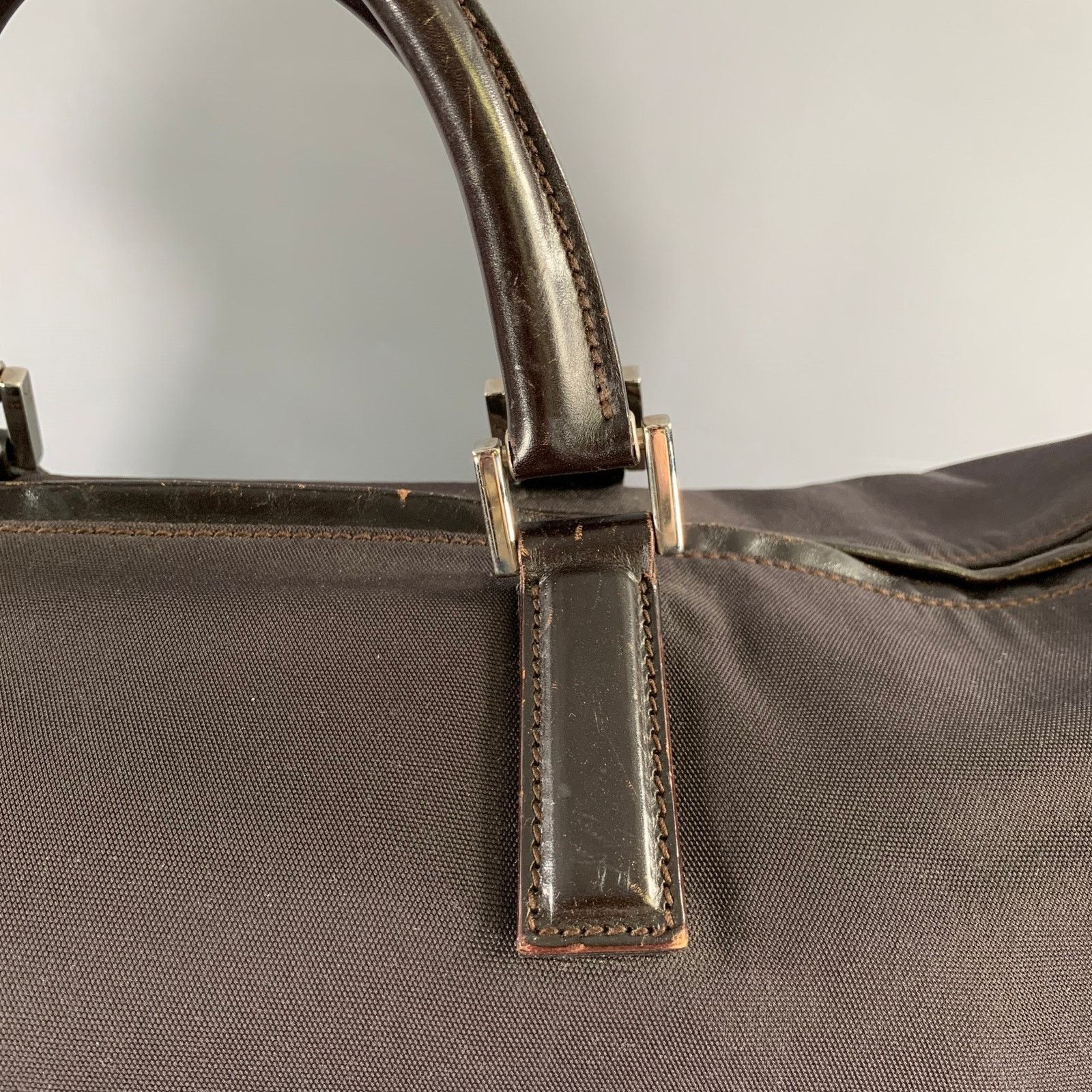 Gucci GUCCI Brown Leather Trim Nylon Weekender Bag Size ONE SIZE - 4 Thumbnail