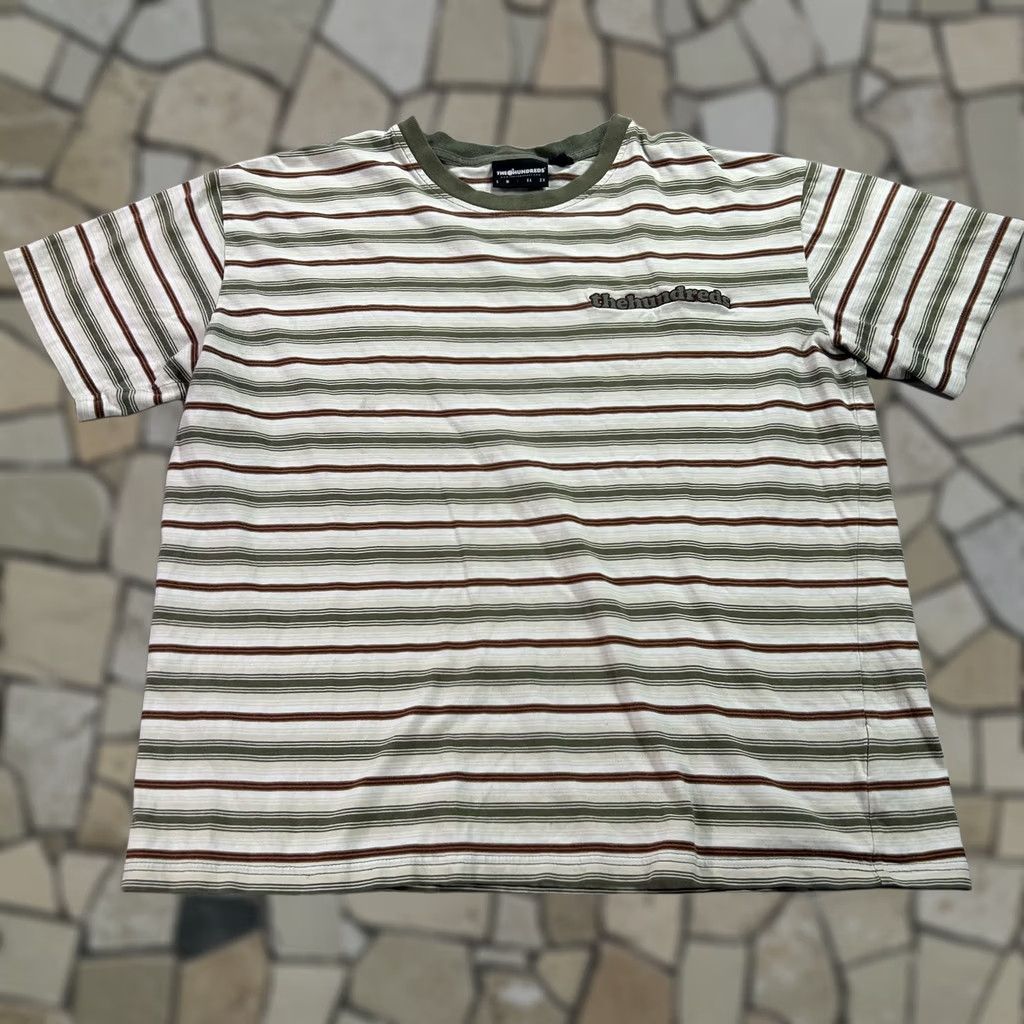 The Hundreds The Hundreds Shirt Mens Large White Green Brown Striped Logo Crewn Tee Size US L / EU 52-54 / 3 - 1 Thumbnail