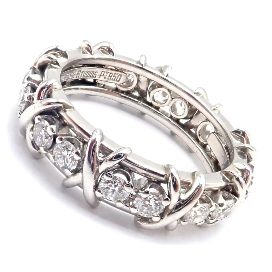 Tiffany & Co. Jean Schlumberger Platinum 16 Stone Diamond Band Ring Size ONE SIZE - 7 Thumbnail