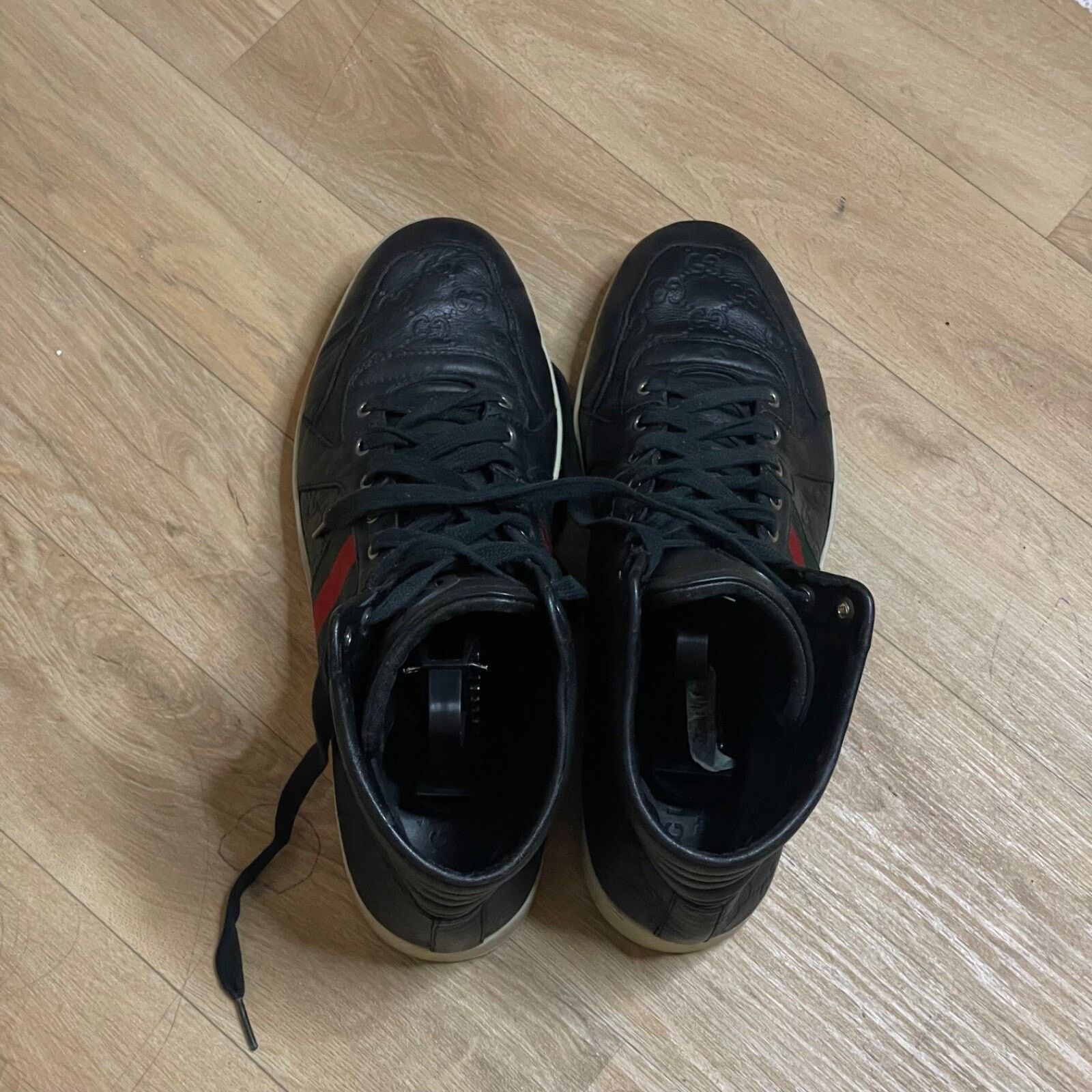 Gucci GUCCI Sneakers GG Web Dapper Black Leather High Top Monogram Size US 12 / EU 45 - 6 Thumbnail