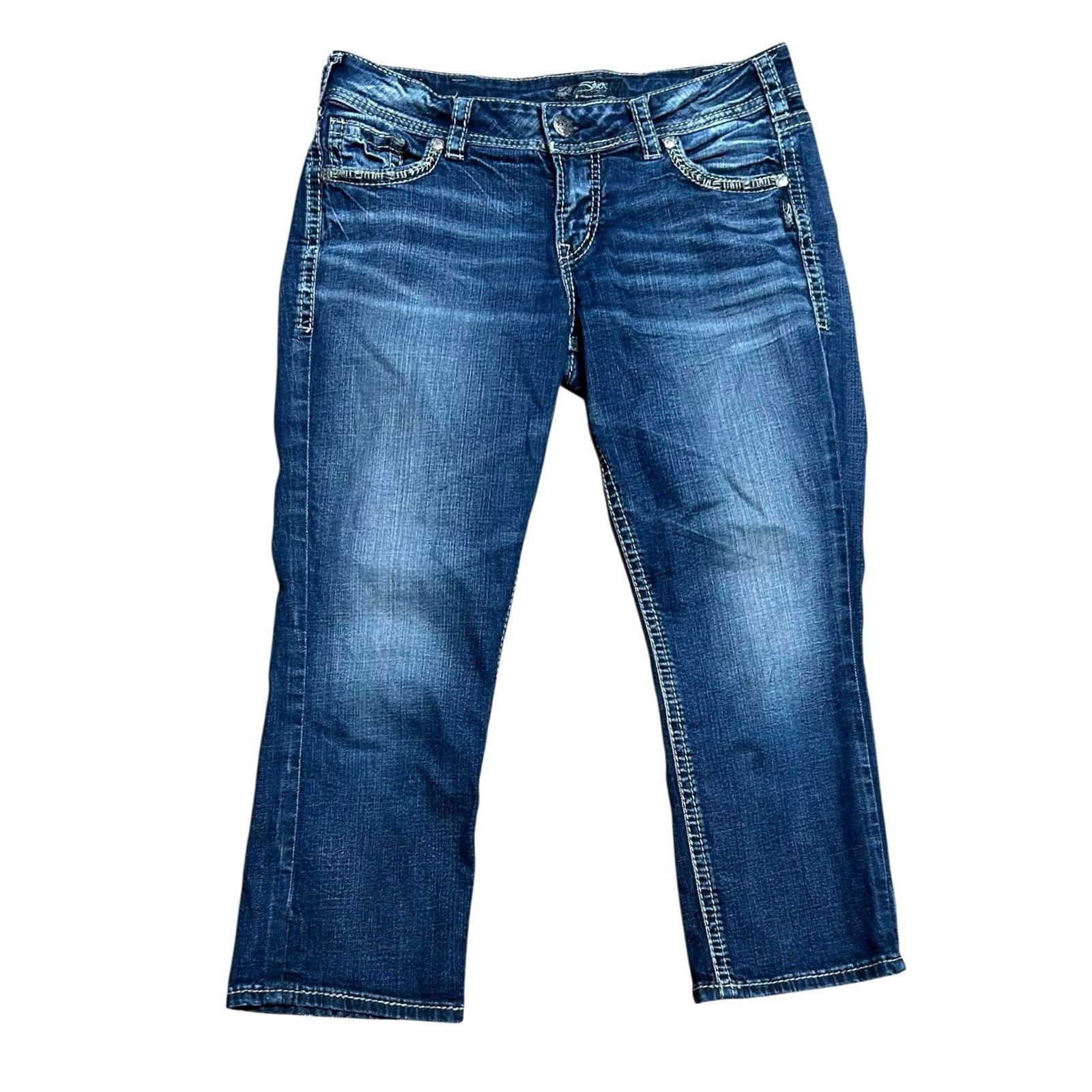 Silver Jeans Co. Silver Jeans Suki Mid Capri Jeans Women 31x22 1/2 Blue Super Stretch Denim 5-Pocket Brand: Silver Jeans Womens Regular Fit Capri Style Size 26" / US 2 / IT 38 - 2 Thumbnail