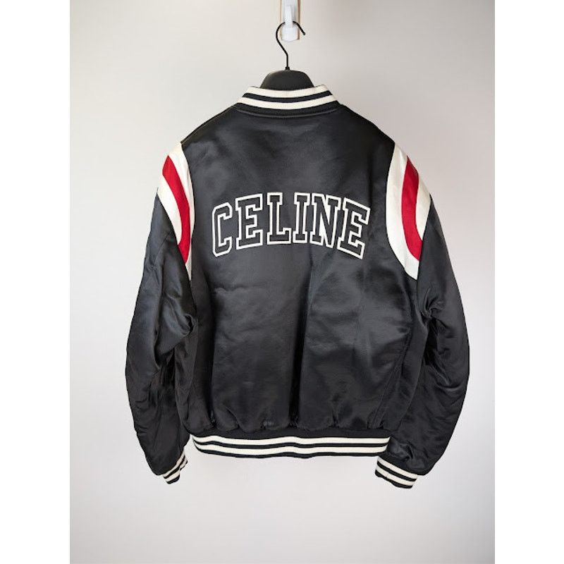 Celine o1rshd1 Teddy Logo-Applique Satin Varsity Jacket in Black Size US M / EU 48-50 / 2 - 13 Thumbnail