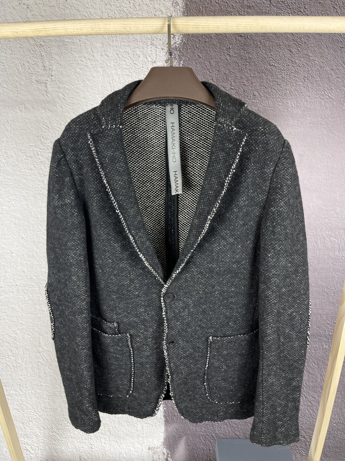 HAMAKI-HO Hamaki-Ho wool cotton grey knitted blazer 2 button Size 42R - 2 Thumbnail