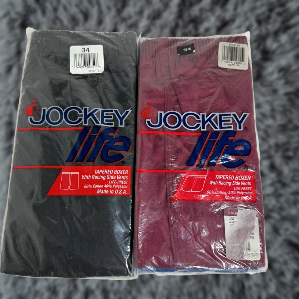 Jockey VINTAGE Jockey Life Pink Boxers Sz 34 Sealed Lot USA Made Deadstock 80s Mens Boxer Shorts Racing Side Vents Life-Prest no Iron Fabric Size 34R - 1 Thumbnail