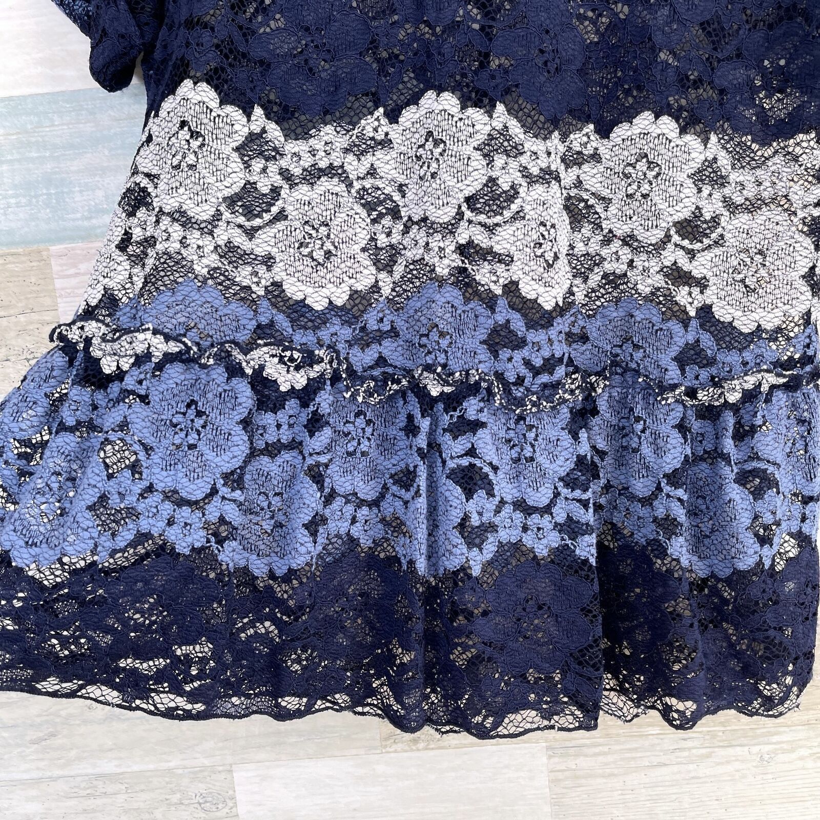 Eva Franco Eva Franco Floral Lace Peplum Top Blue Striped Sheer Small Size S / US 4 / IT 40 - 4 Thumbnail
